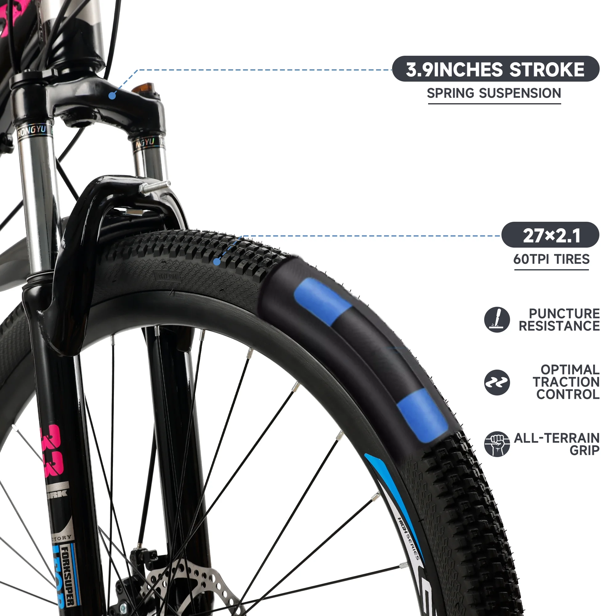 ARTUDATECH Full Suspension Mens Mountain Bike, Shimano 21 Speed, 27.5 inch Wheel, Dual Disc Brake Bike for Men Womens Adult Bicycle - Womvr