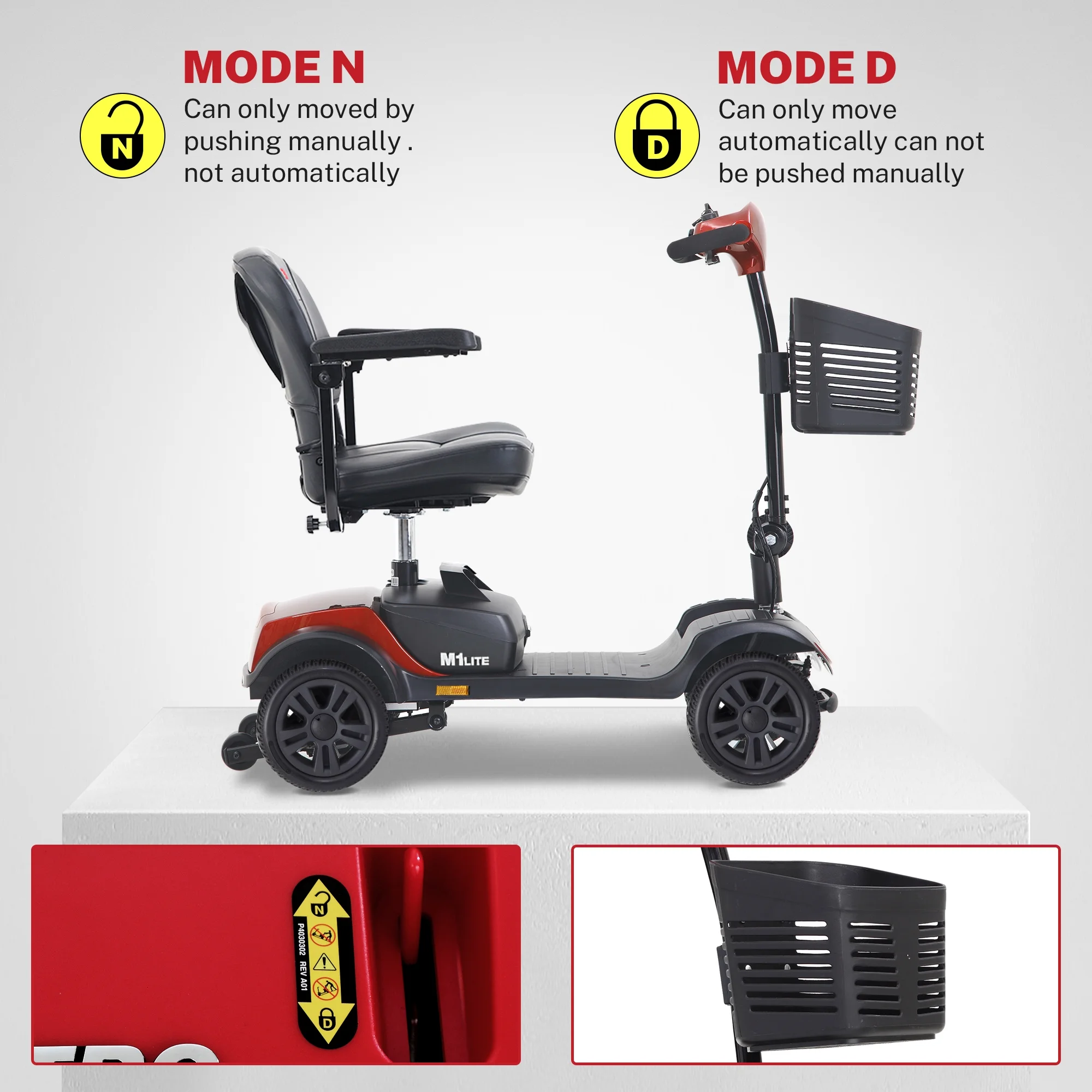 Segmart Mobility Scooter for Seniors, 4 Wheels Compact Heavy Duty Electric Mobile Scooter, Range 13 Mile, Max Speed 5 MPH, 265LBS, Red - Womvr