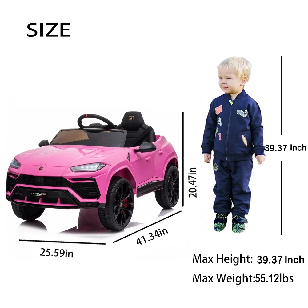 Lamborghini Urus 12V Electric Powered Ride on Car Toys for Girls Boys, Black Kids Electric Vehicles Ride on Toys with Remote Control, Foot Pedal, MP3 Player and LED Headlights, CL61 - Womvr