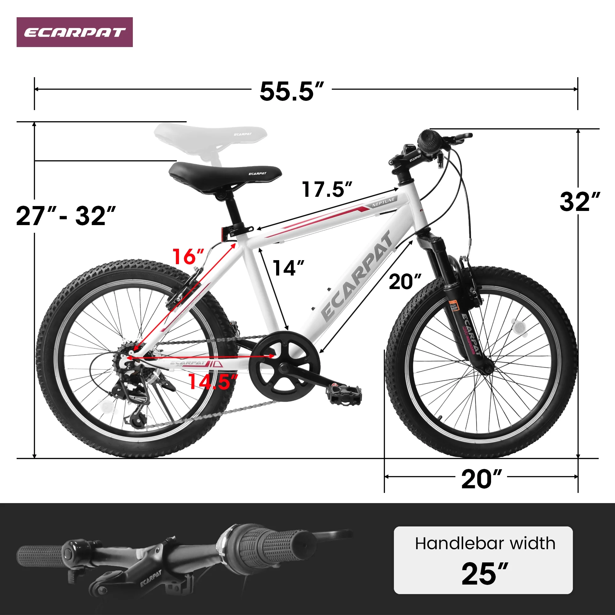 20 inch Kids Bike for Boys Girls, Boys Bike with Gears, 7 Speed Black - Womvr