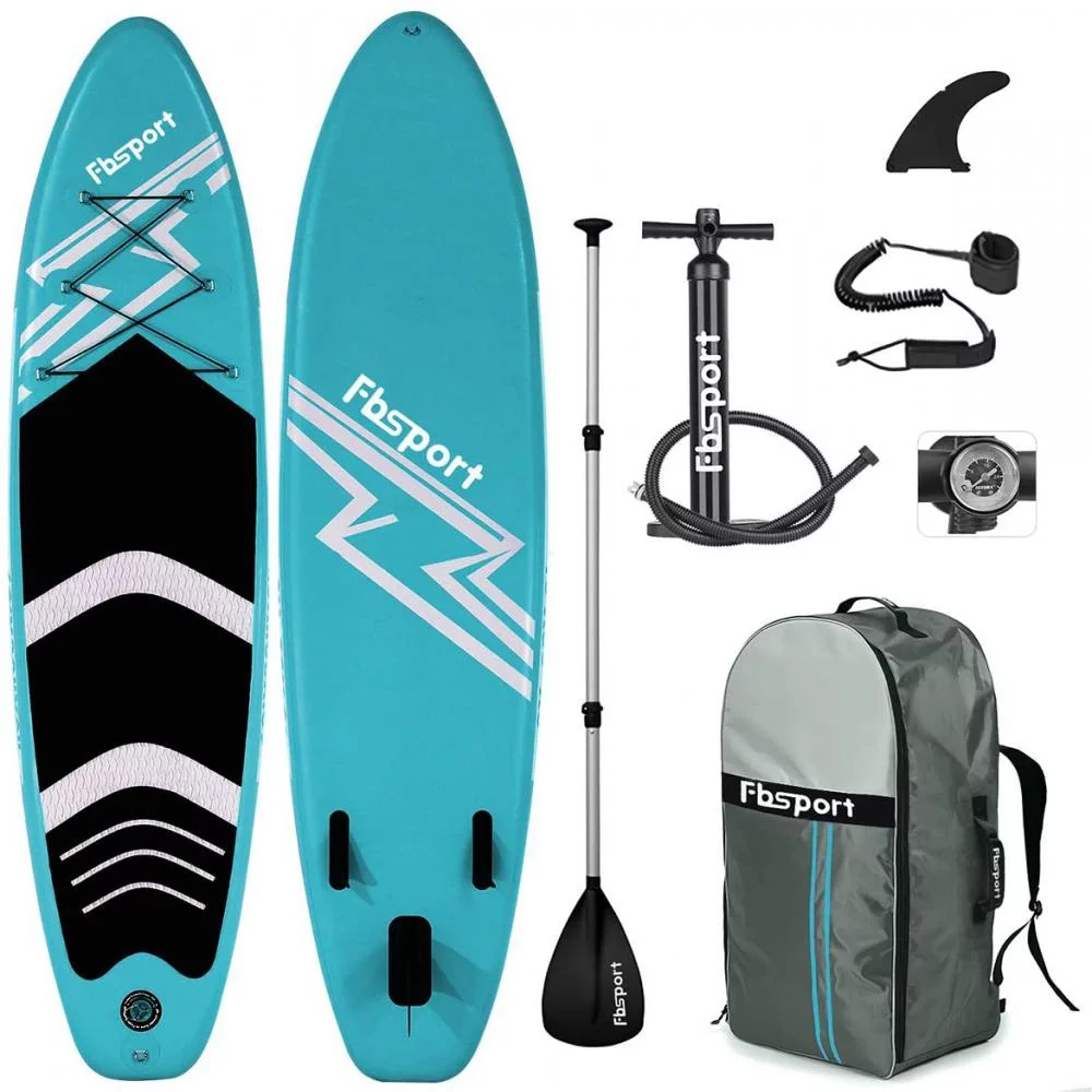 Fbsport 11ft Inflatable Paddle Board SUP, 6'' Thick W/Paddling Fins Pump & Accessories Pack, Green - Womvr