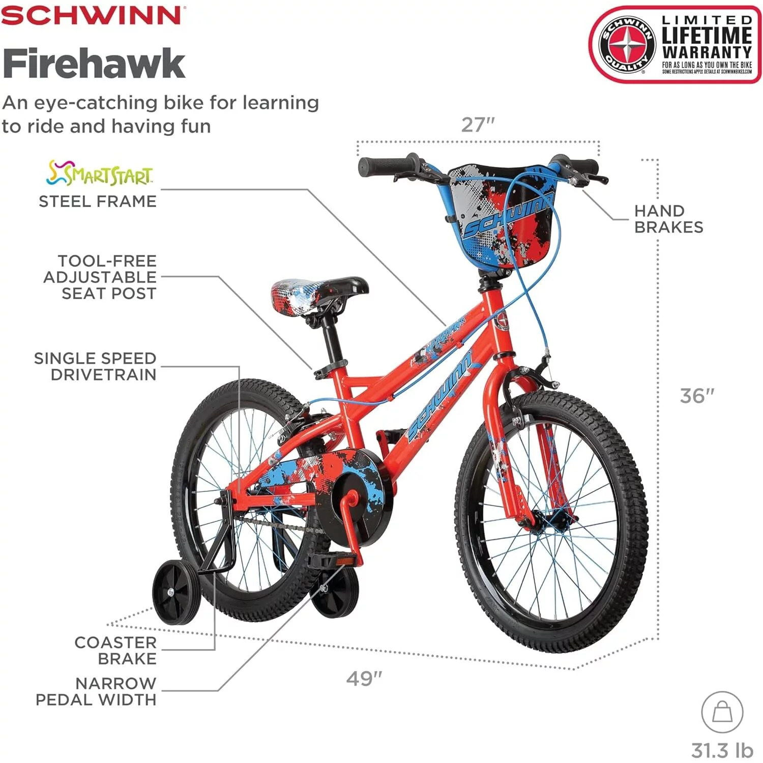 Schwinn S0806 18 in. Boys Firehawk Bike, Red - Womvr
