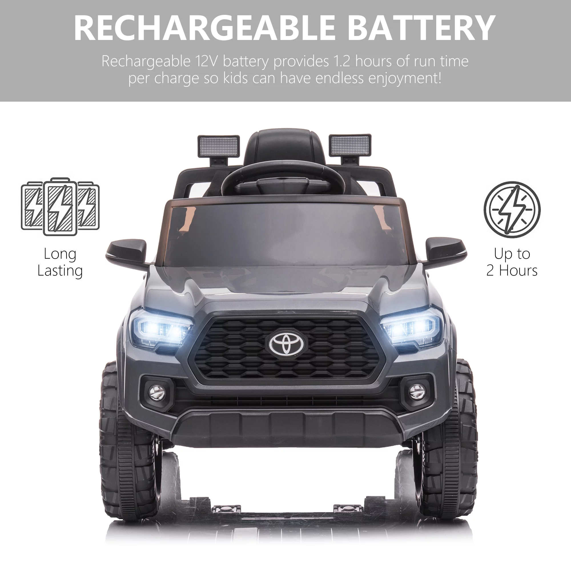 Licensed Toyota Tacoma Electric Ride on Vehicle for Kids, 12V Powered Ride on Car Toys with Remote Control, LED Lights, MP3 Player, Gray - Womvr