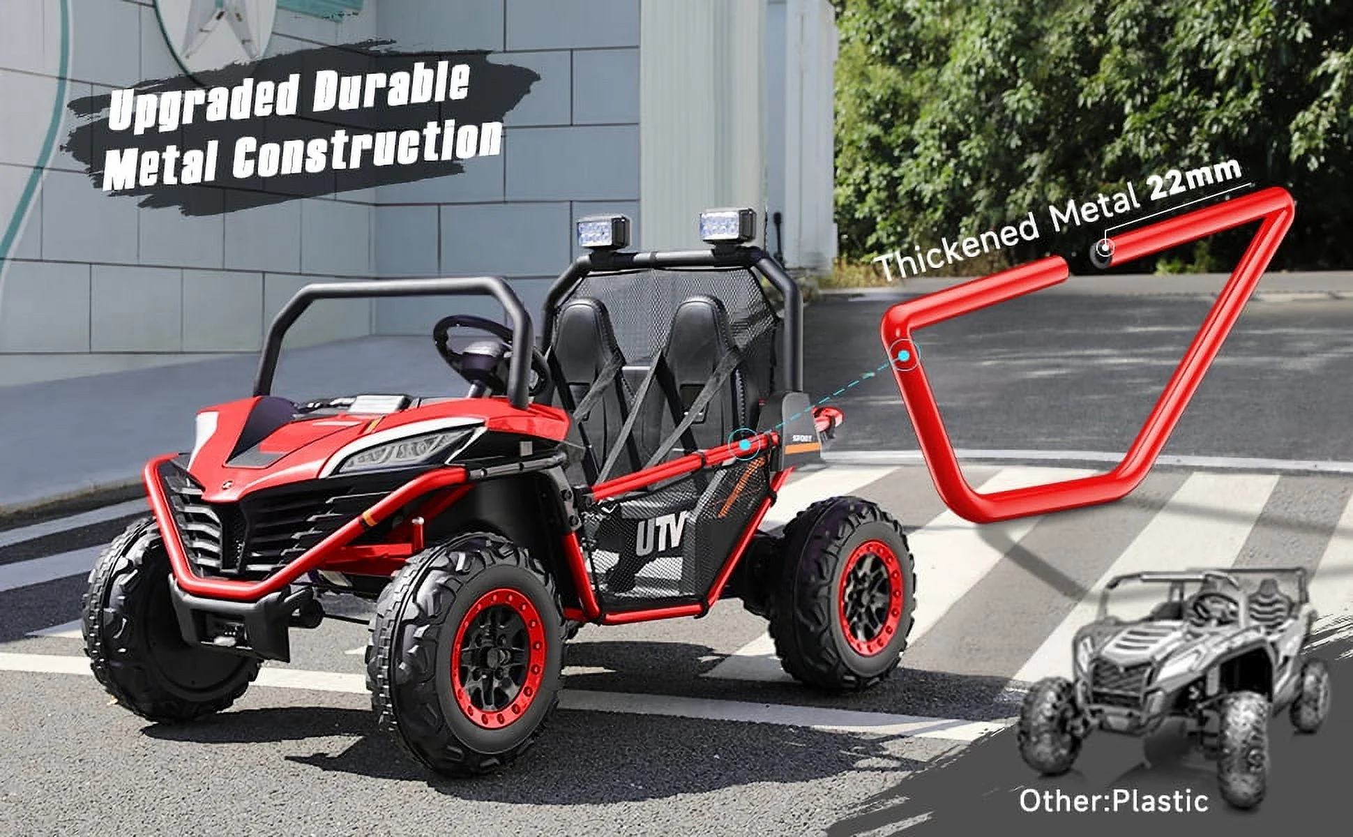 12 V Ride on Car,2 Seater Powered on Truck,4WD Electric Off-Road,Remote Control,Spring Suspension Ride on UTV for 3-8 Kids,Blue - Womvr