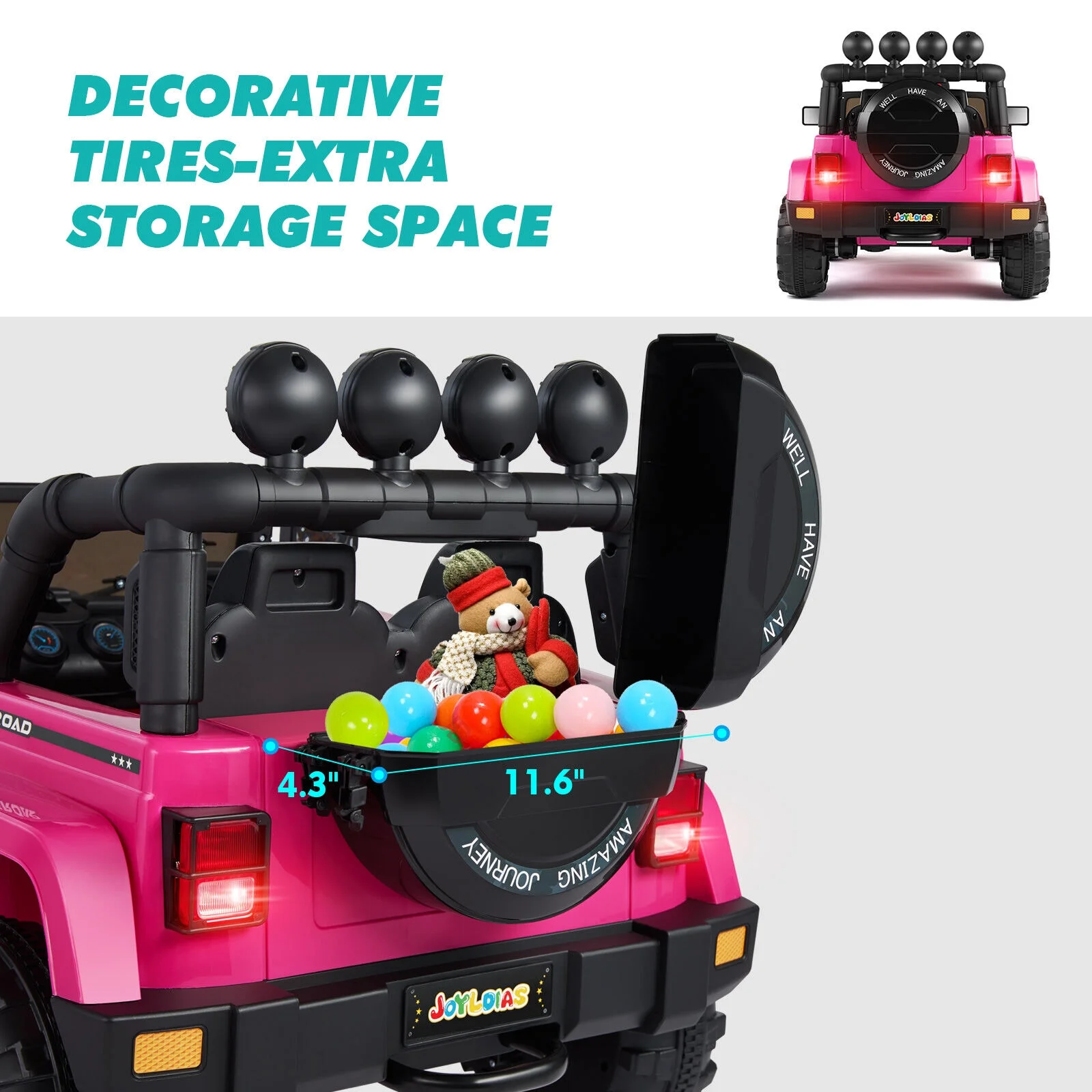 JOYLDIAS 12V Kids Ride on Truck Electric Car with DIY Stickers, Bluetooth, Remote Control, MP3 Player, LED Lights (Pink) - Womvr