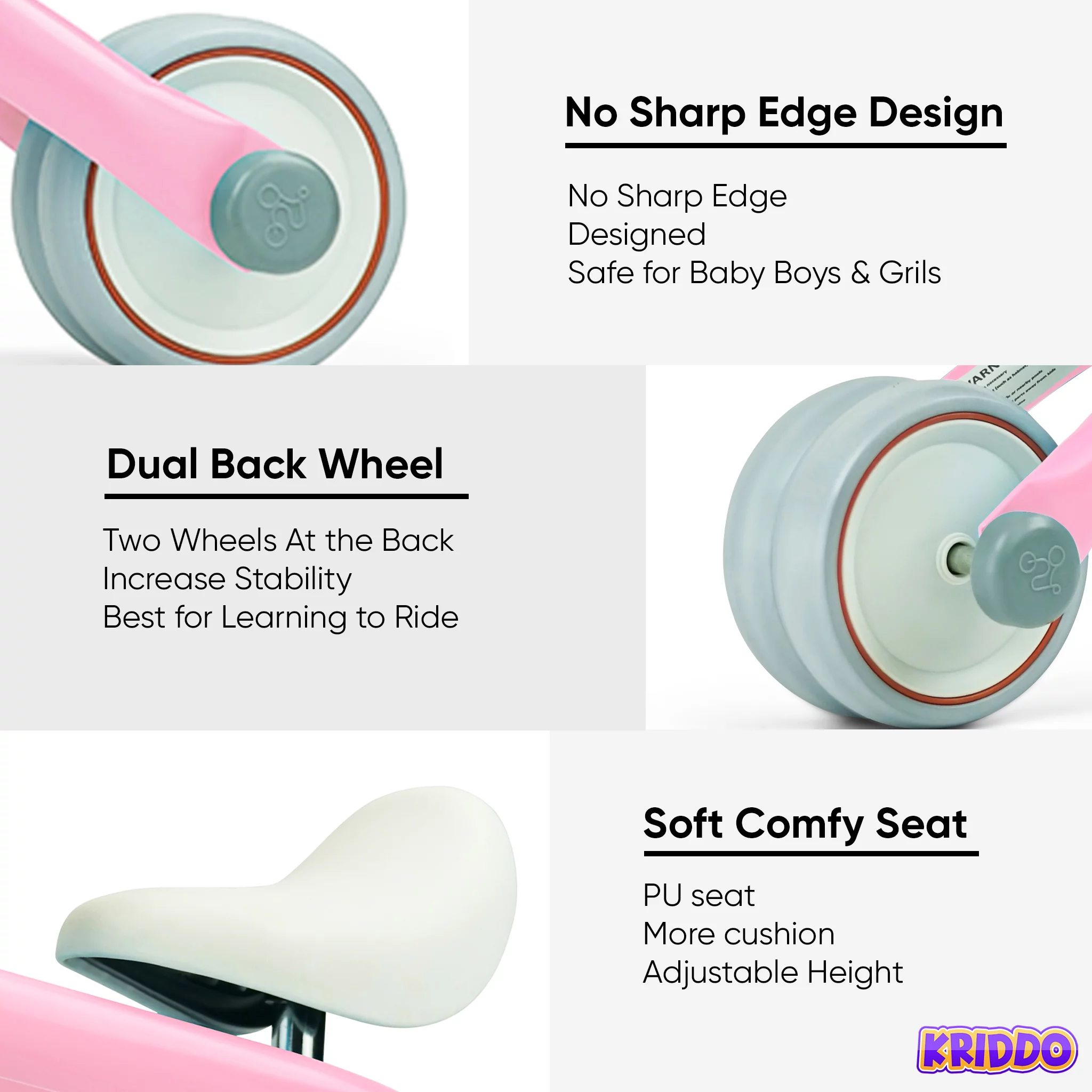 KRIDDO Baby Balance Bike for 1-2 Year Old Boy and Girl Gifts, Toddler Mini Bike for One Year Old First Birthday Gifts Baby Toys 12 Months to 2.5 Year Old, White - Womvr