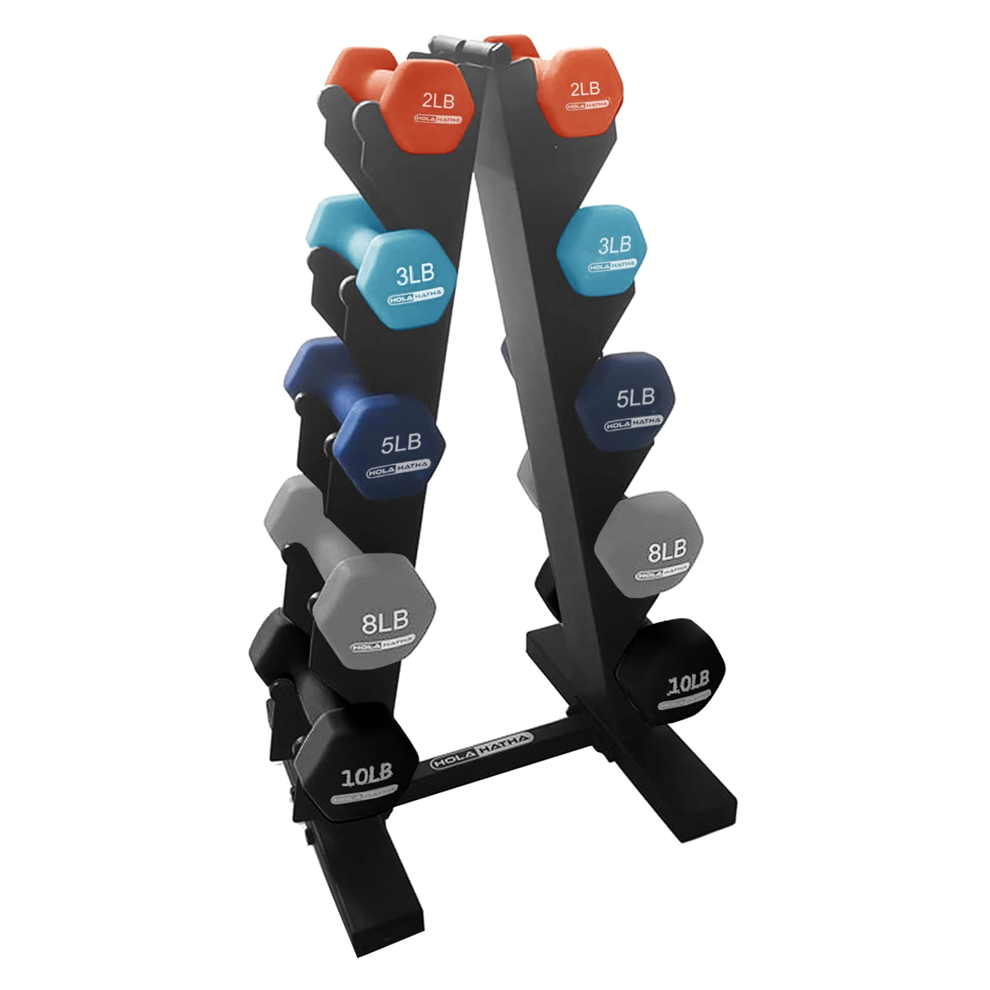 HolaHatha 3, 5, and 8 Pound Dumbbell Hand Weight Set with Storage Rack, Multi - Womvr