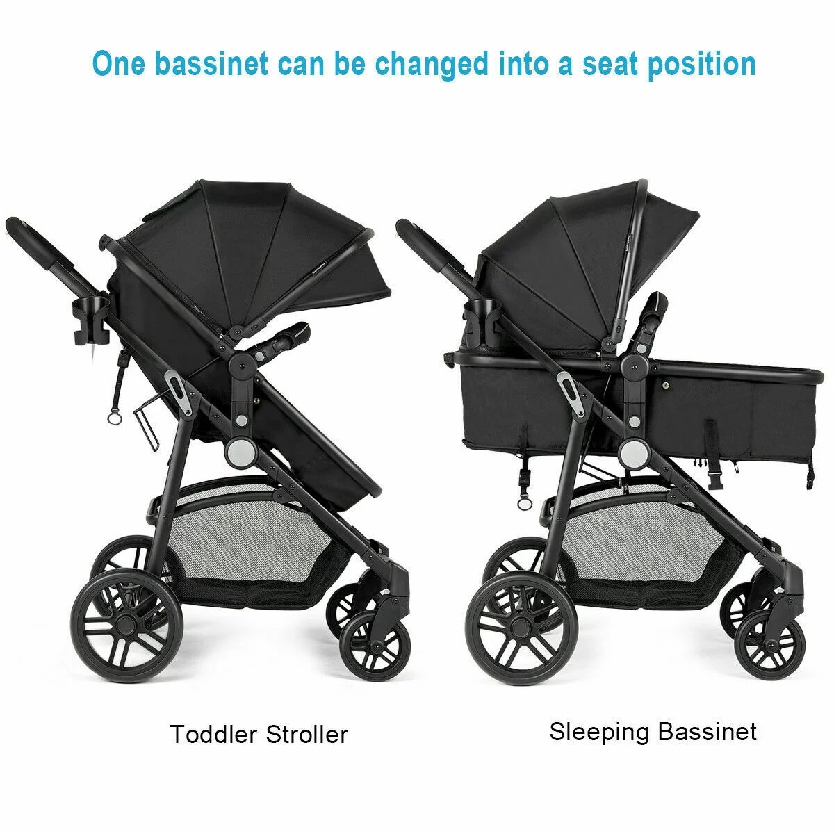 Costway Foldable Baby Stroller 2 in1 Newborn Infant Travel Buggy Pushchair Black - Womvr