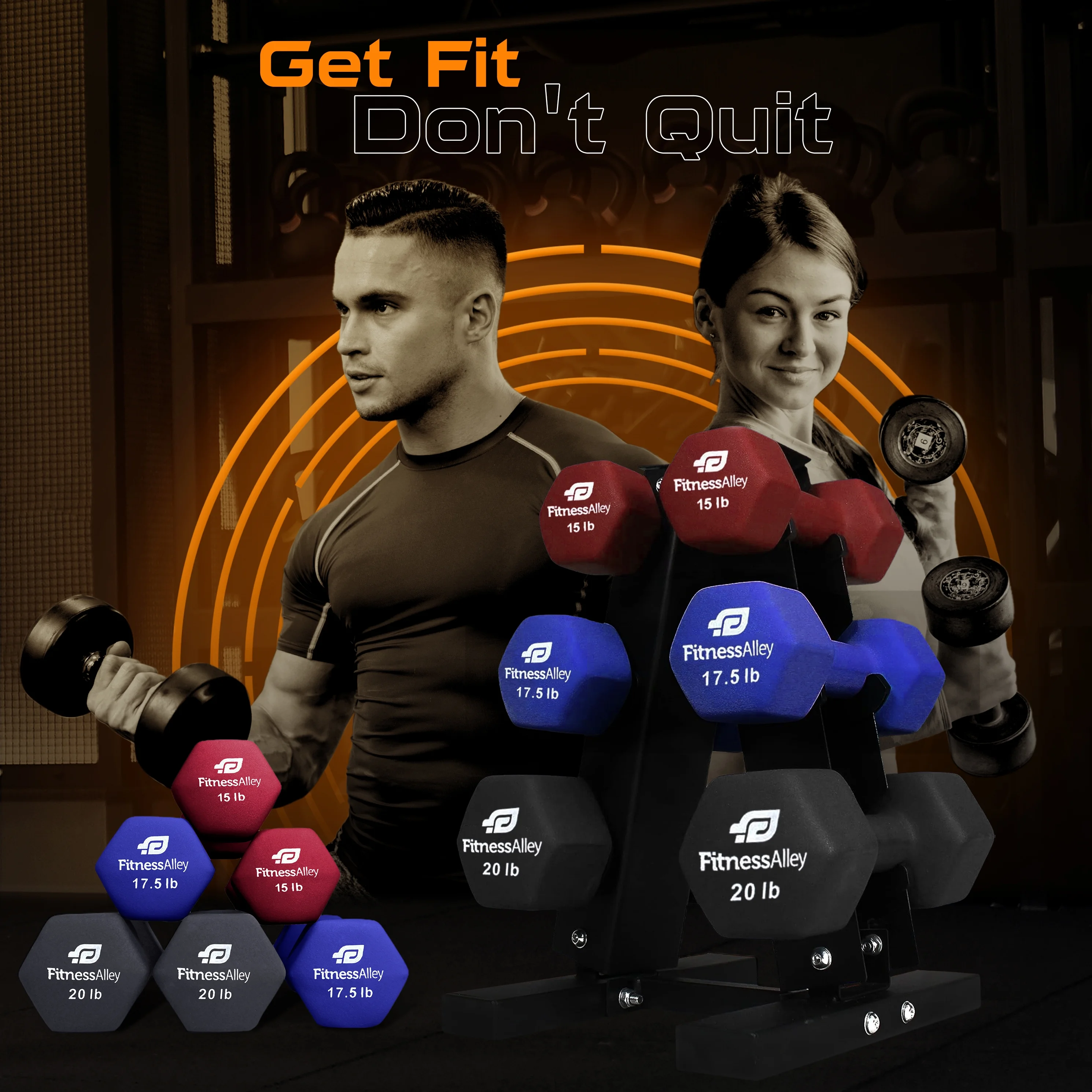 Fitness Alley Neoprene Workout Dumbbells - Non Slip, Anti Roll Exercise & Fitness Dumbbells Combo - Hex Shaped Hand weights for Men & Women(2, 4, 6, 8, & 10lb Dumbbells) - Womvr