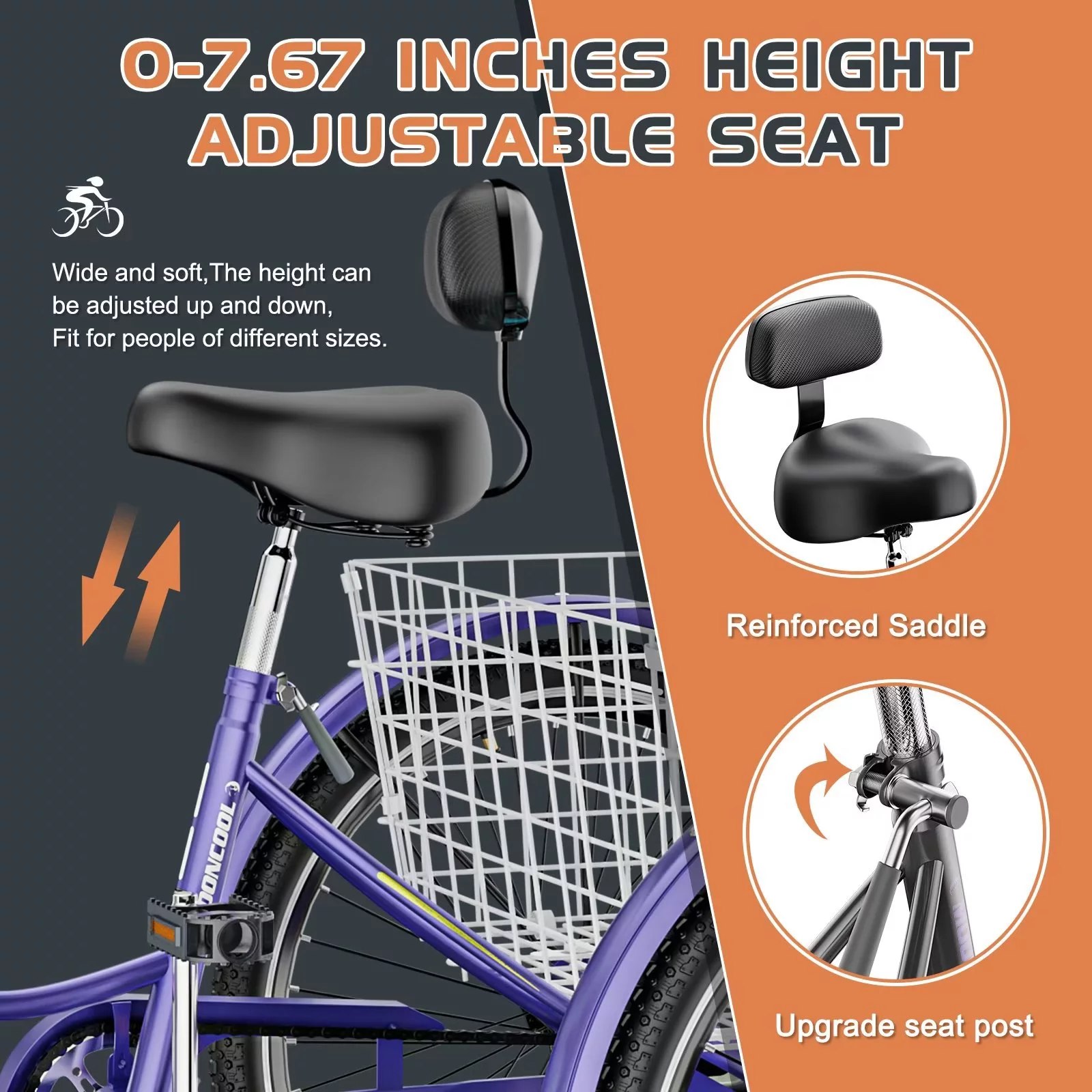 Lilypelle Adult Tricycles 7 Speed 20/24/26 Inch Three Wheel Bike Cruiser Trike with Low-Step Through Frame/Large Basket for Men, Women, Seniors - Womvr