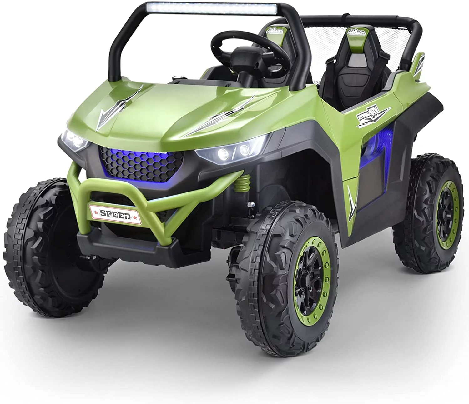 Joywhale 24V 2 Seater Kids Ride on UTV Car Powerful Electric Vehicle, with Big Battery, 4x75W Strong Motor, Remote Control, Suspension, Deep Sea Blue - Womvr