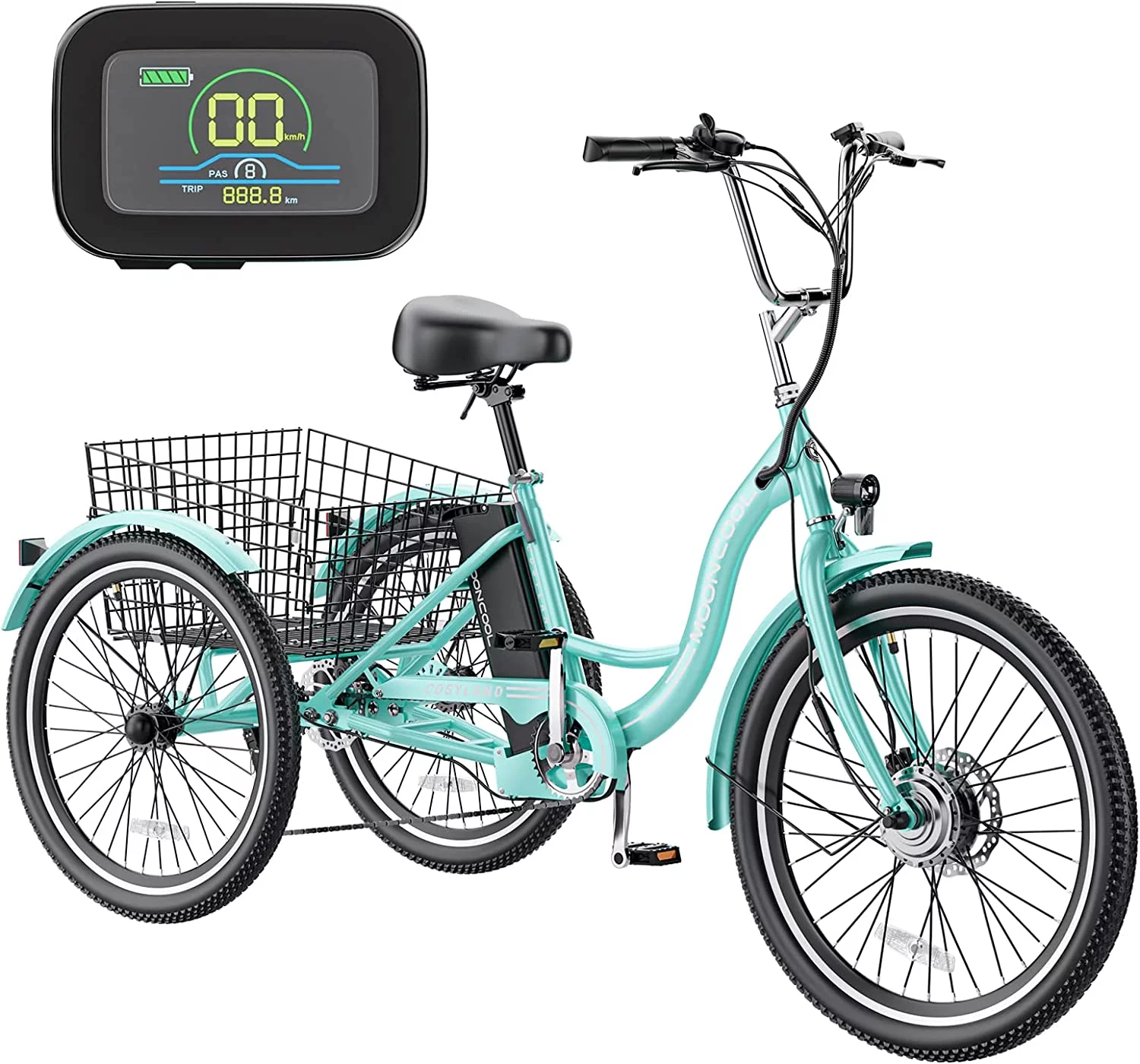 MOONCOOL Electric Tricycle, 350W 36V 24 Inches 7 Speeds 3 Wheels Electric Bikes for Adults, Motorized Electric Trike Three Wheel Electric Bicycle - Womvr