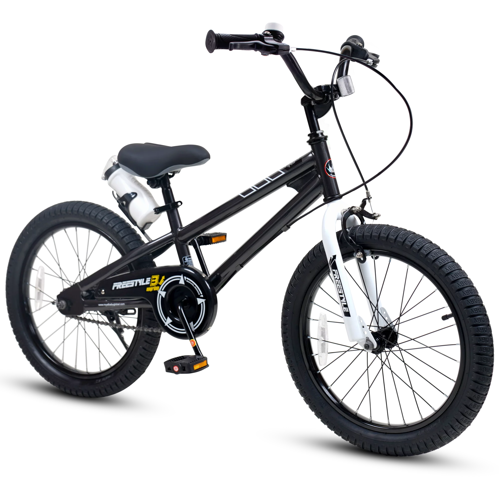 Royalbaby Boys Girls Kids Bike 18 In BMX Freestyle Black 2 Hand Brakes Bicycles with Kickstand - Womvr