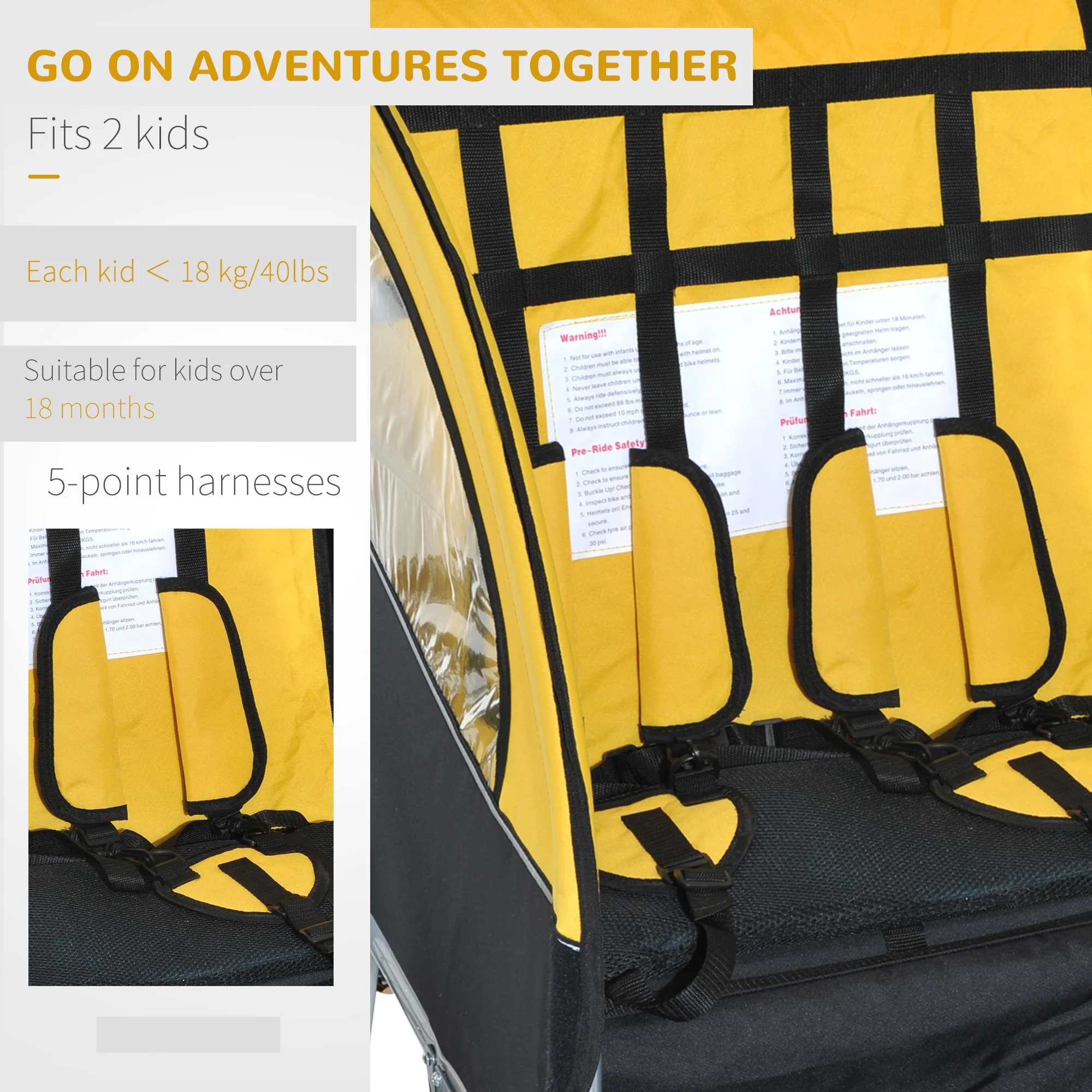 Aosom 2-in-1 Double Child Two-Wheel Bicycle Cargo Trailer with 2 Safety Harnesses, Green - Womvr