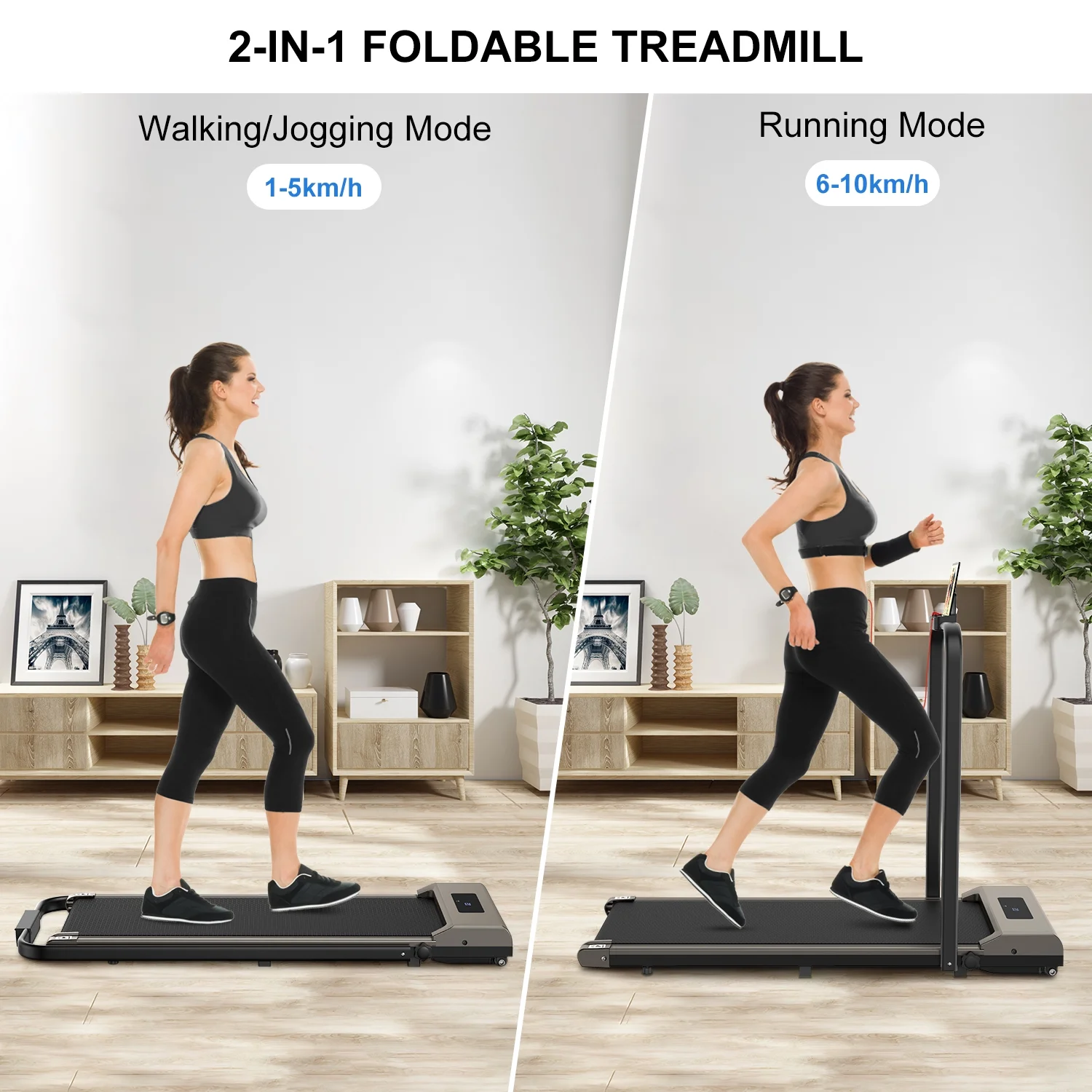 Bigzzia Treadmill Under Desk Treadmill 2 in 1 Folding Treadmill, Treadmills for Home Maximum Weight 265 lbs Gray - Womvr