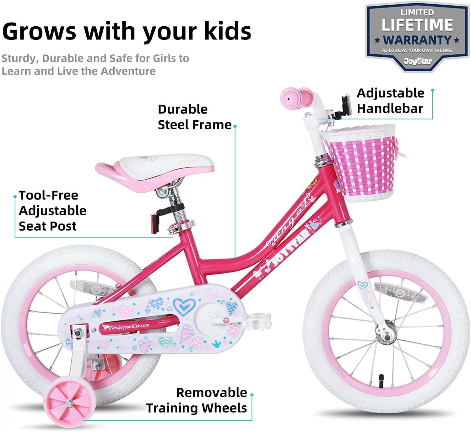 JOYSTAR Angel Girls Bike for Toddlers and Kids Ages 2-9 Years Old, 12 14 16 18 Inch Kids Bike with Training Wheels & Basket, 18 in Girl Bicycle with Handbrake & Kickstand - Womvr