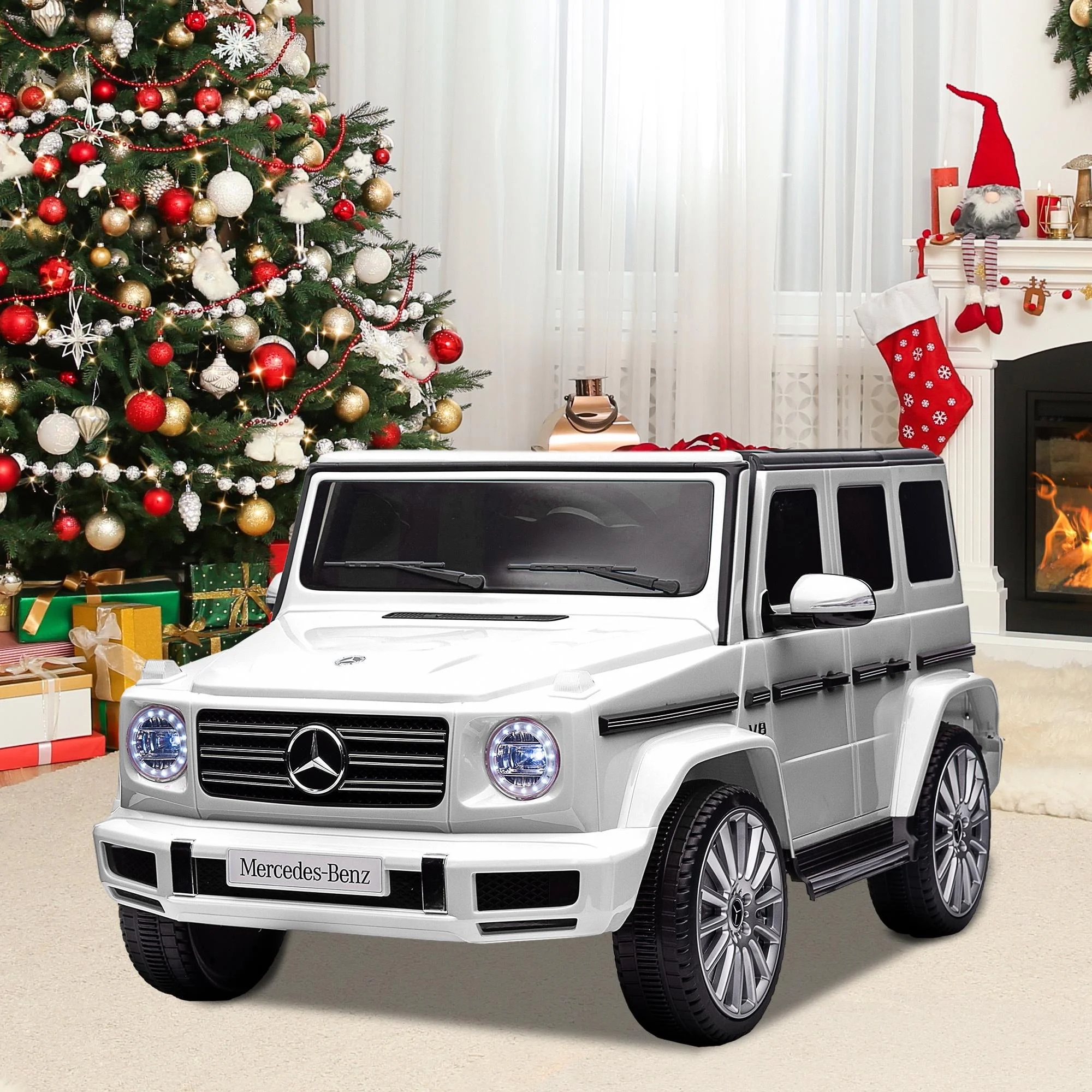 24V Ride on Car with Remote Control for Kids Mercedes Benz Ride on Car Toy for Boys and Girls 3-6 Years Old, Electric Vehicle, Bluetooth, LED Light, White - Womvr