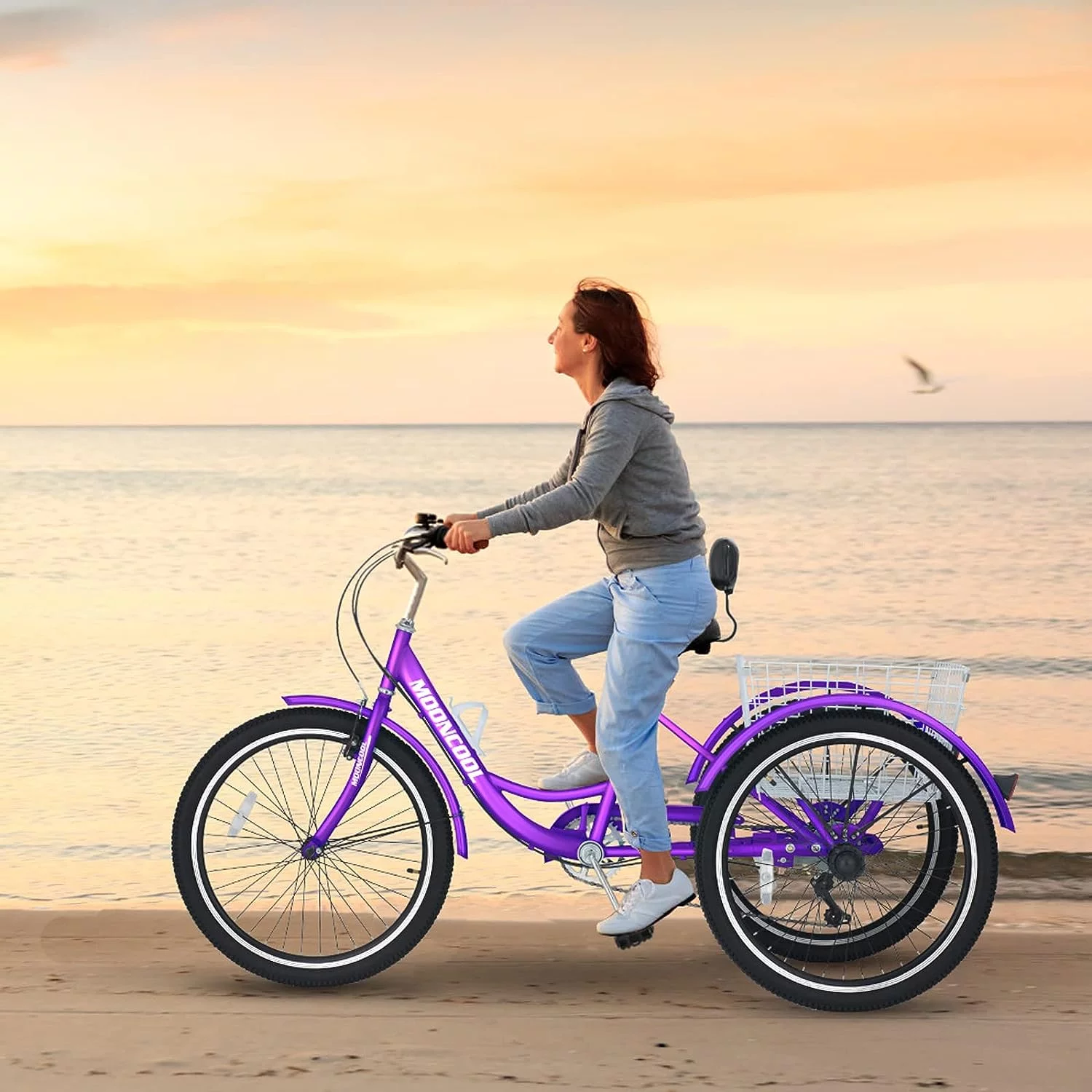 MOONCOOL Adult Tricycles with Rear Basket, 24 26 inch 7 Speed 3 Wheel Bikes, Three-Wheeled Bicycles Adult Trike with Backrest for Seniors, Women, Men - Womvr