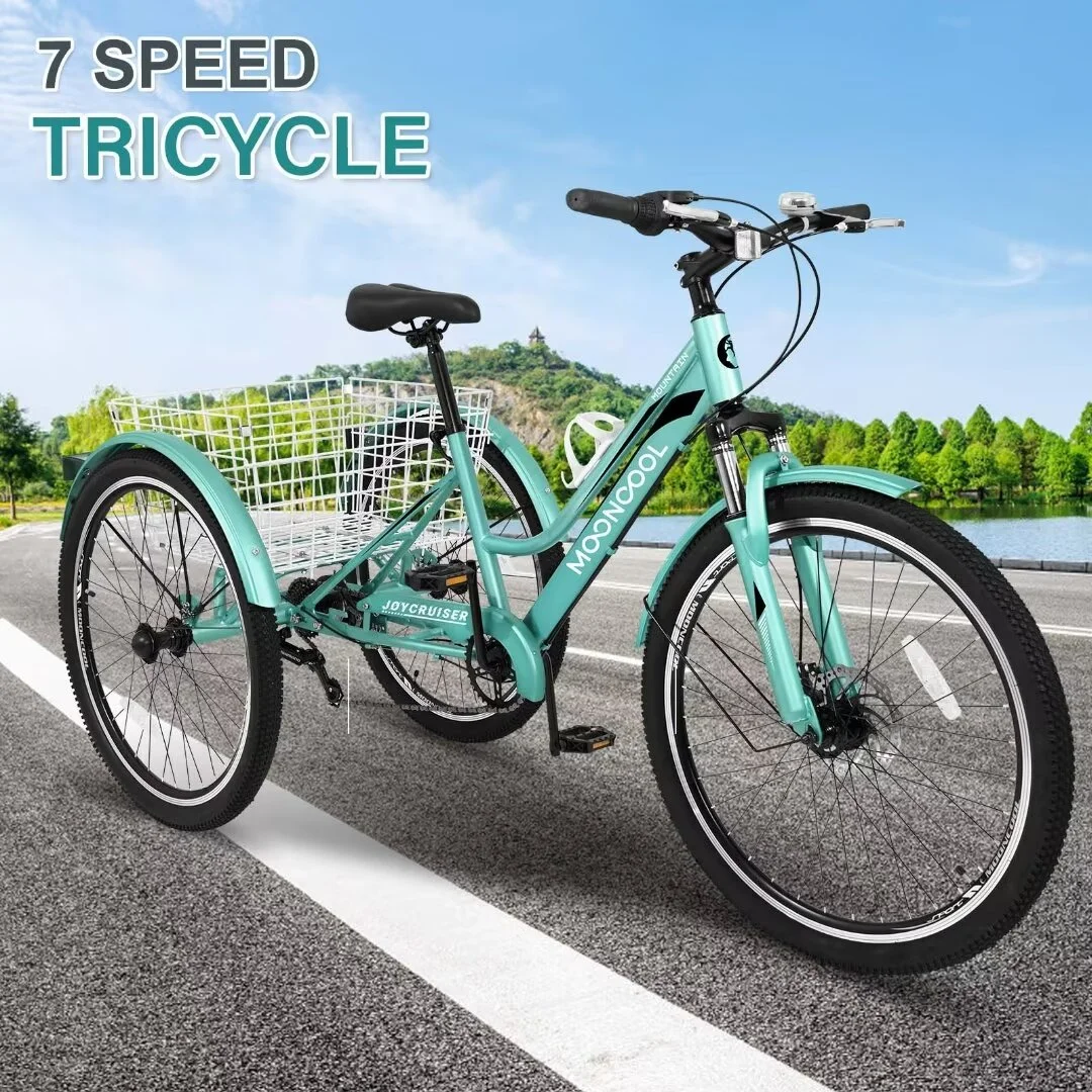 Docred Adult Tricycle, 7 Speed Three Wheel Mountain Bike, 24/26/27.5 inch Adults Trikes ,Load capacity 420 lbs - Womvr