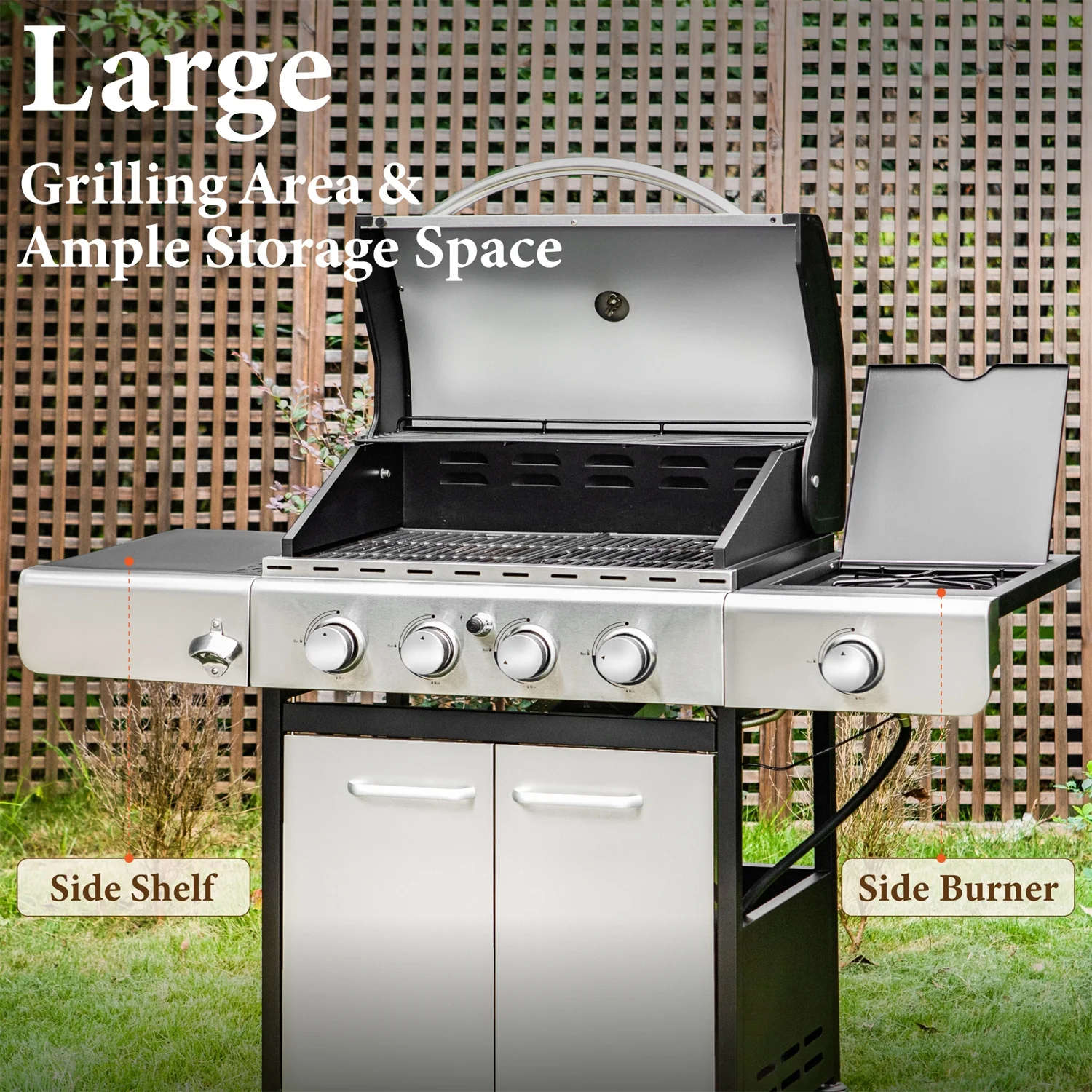 Summit Living 4 Burner Propane Gas Grill with Side Burner Stainless Steel - Womvr