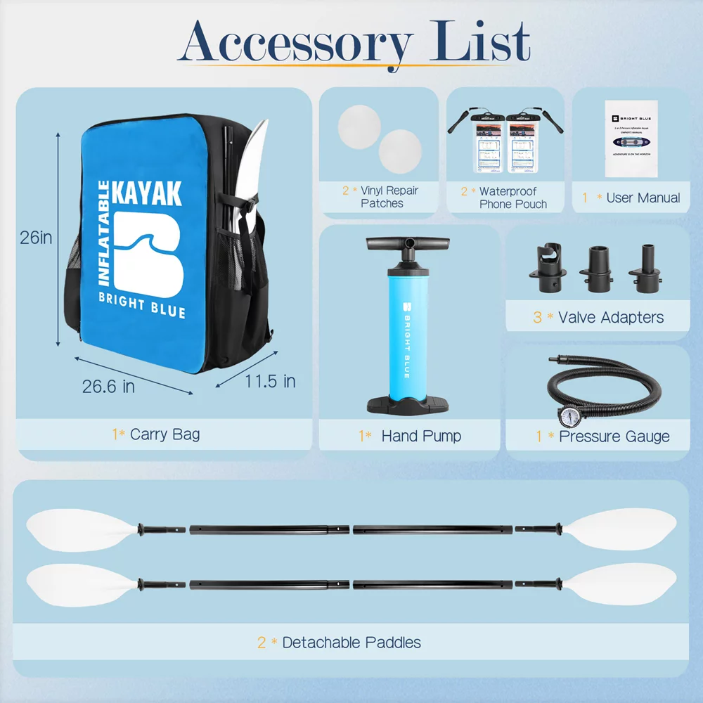 Sekkvy 11ft 2 Person Inflatable Fishing Kayak Set for Adults Angler Blow Up Kayak with 2 Paddles 3 Fins and Carrying Bag Blue - Womvr