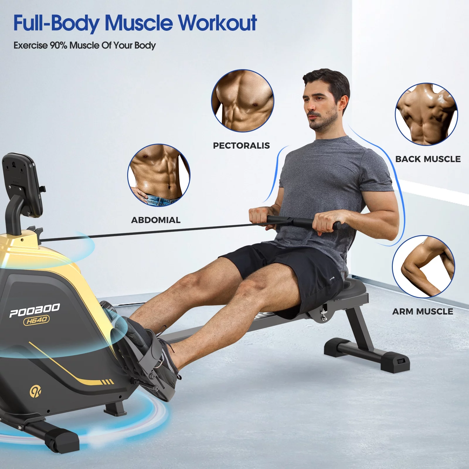 Pooboo Rowing Machine Cross Trainer with Digital Monitor and Electromagnetic Resistance Rowing Trainer for Indoor Fitness Gym Workout - Womvr