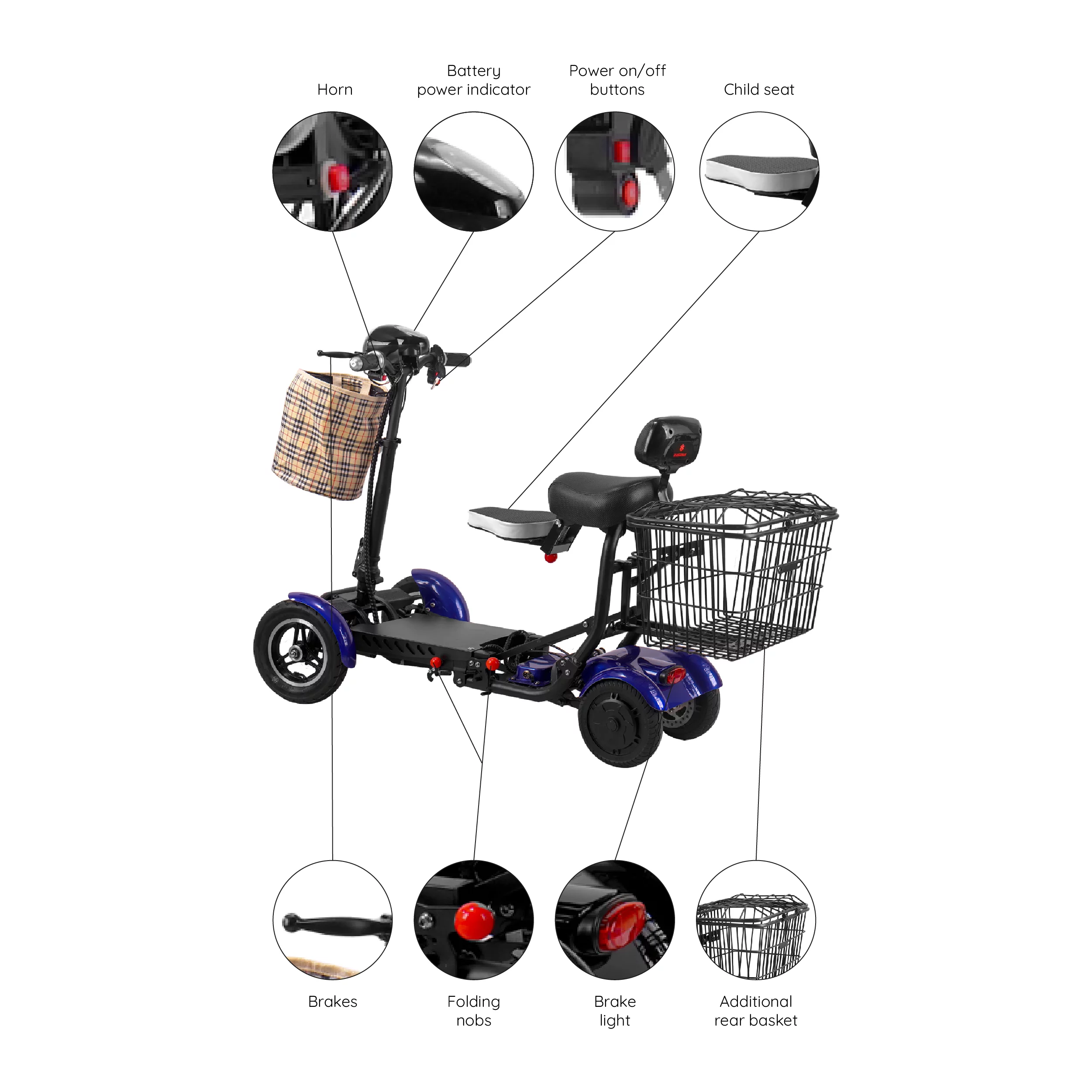 Smart Lightweight Electric Power Scooter, 4 Wheels Foldable Double Seats - Womvr