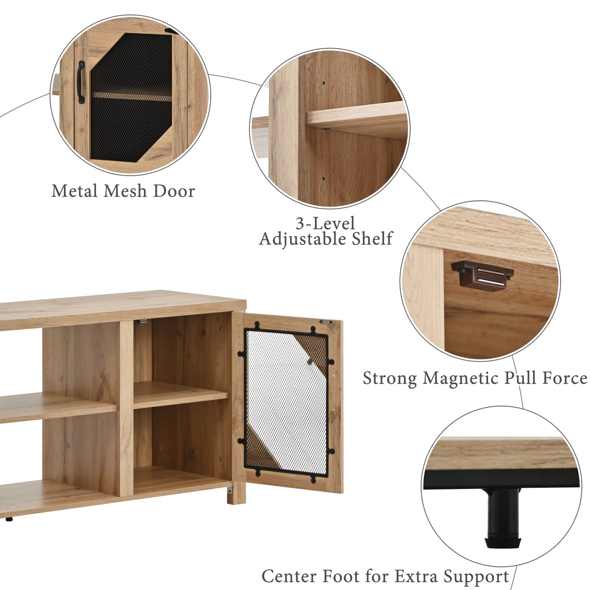 SYNGAR TV Stand for 65 inch TV, Modern TV Console Table Stand with 2 Door Cabinet, Living Room TV Table Stand Buffet Cabinet with Adjustable Storage Shelves, 60