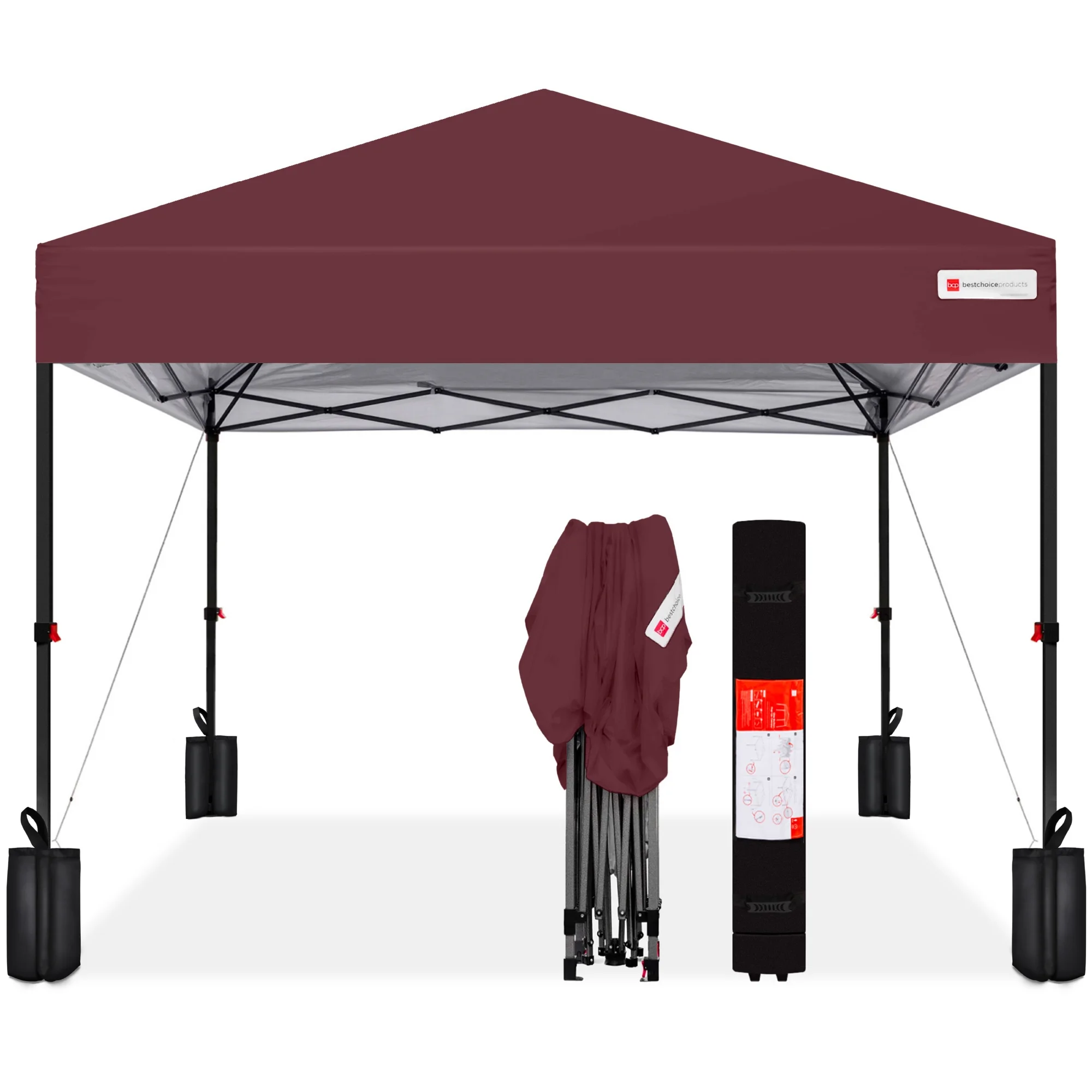 Best Choice Products 10x10ft Easy Setup Pop Up Canopy w/ 1-Button Setup, Wheeled Case, 4 Weight Bags - Cerulean - Womvr