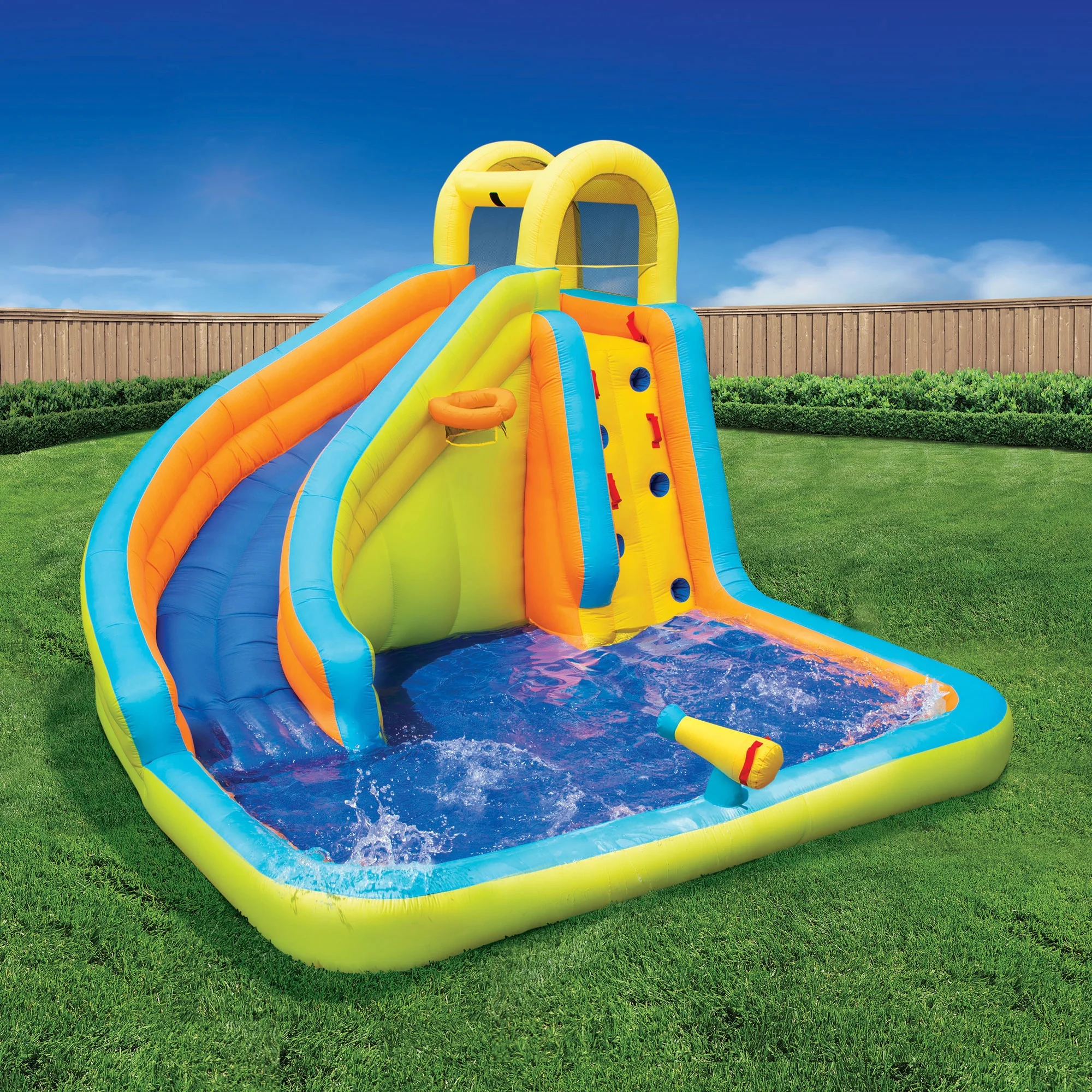 Banzai Splash 'N Blast Outdoor Backyard Inflatable Water Slide Splash Park - Womvr
