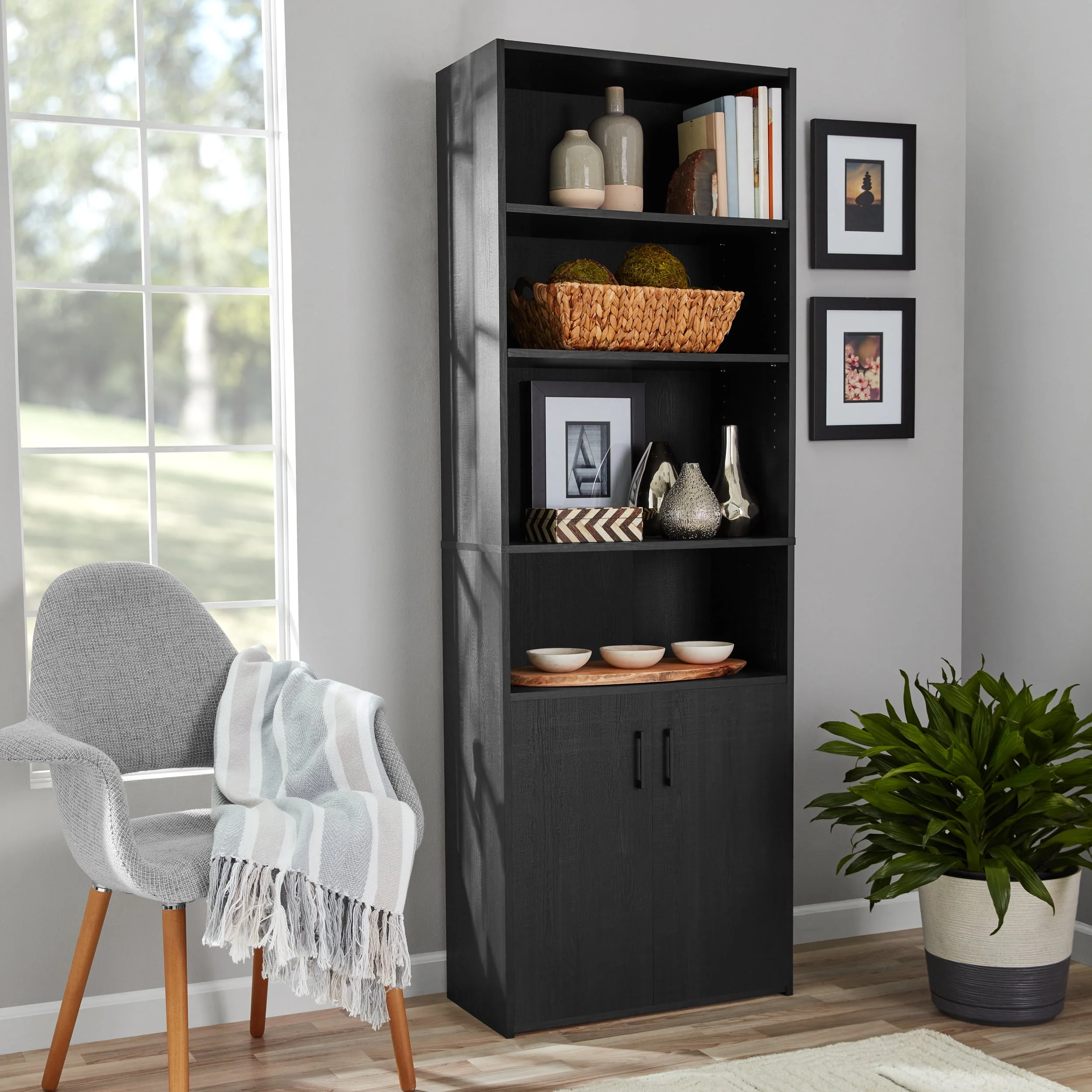 Mainstays Traditional 5 Shelf Bookcase with Doors, Soft White - Womvr