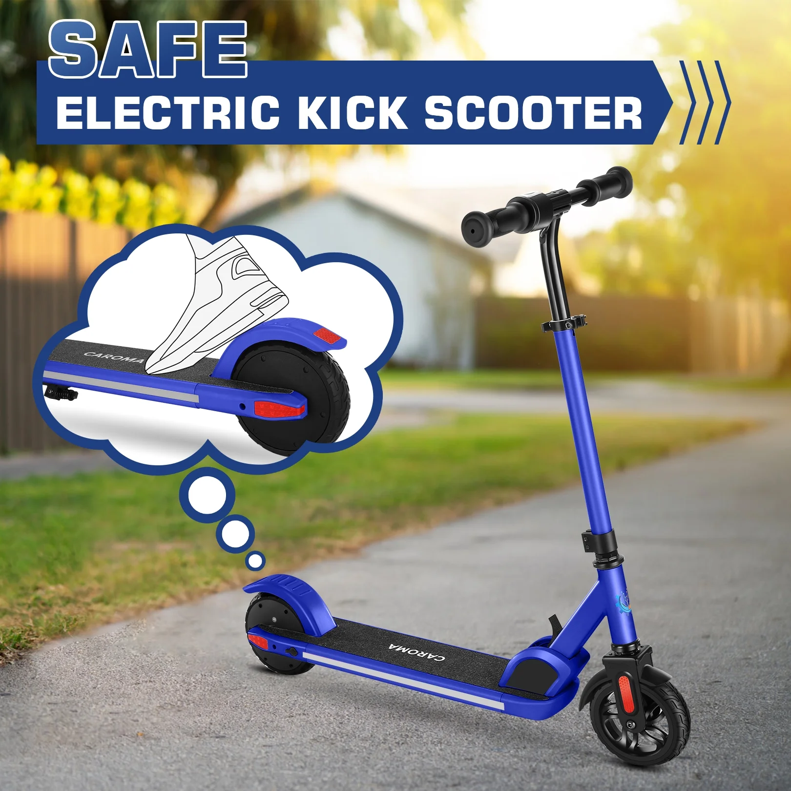 Caroma Kids Electric Scooter, 6+ Boys and Girls Safe Kick Scooter, Adjustable Speed and Handlebar - Womvr
