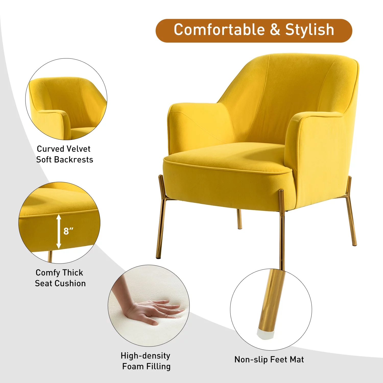 Velvet Upholstered Accent Chair Metal Legs Curved Backrest Lounge Home Armchair Bedroom Adult Pink - Womvr