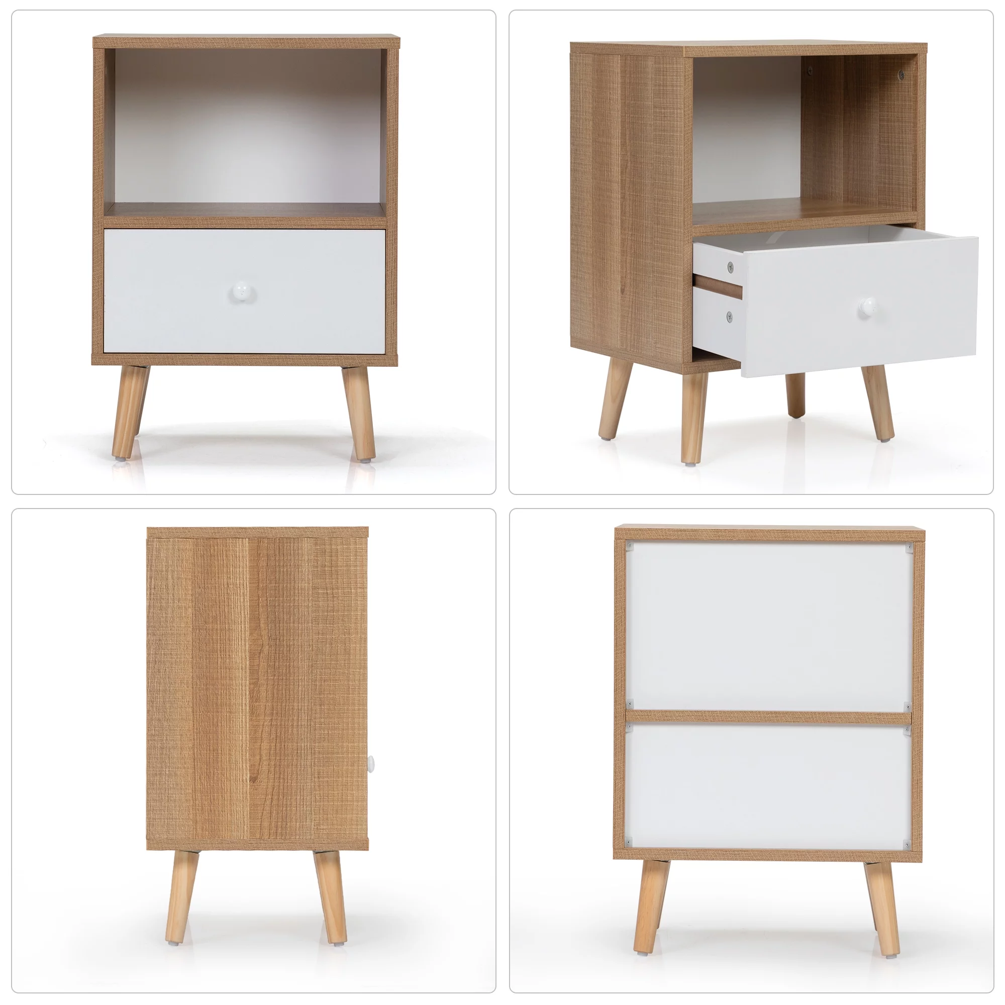JAXPETY Nightstands Set of 2, Night Stand with 1 Drawer and Open Shelf Storage, End Table, Side Table, for Bedroom, Living Room, Natural Wood & White - Womvr