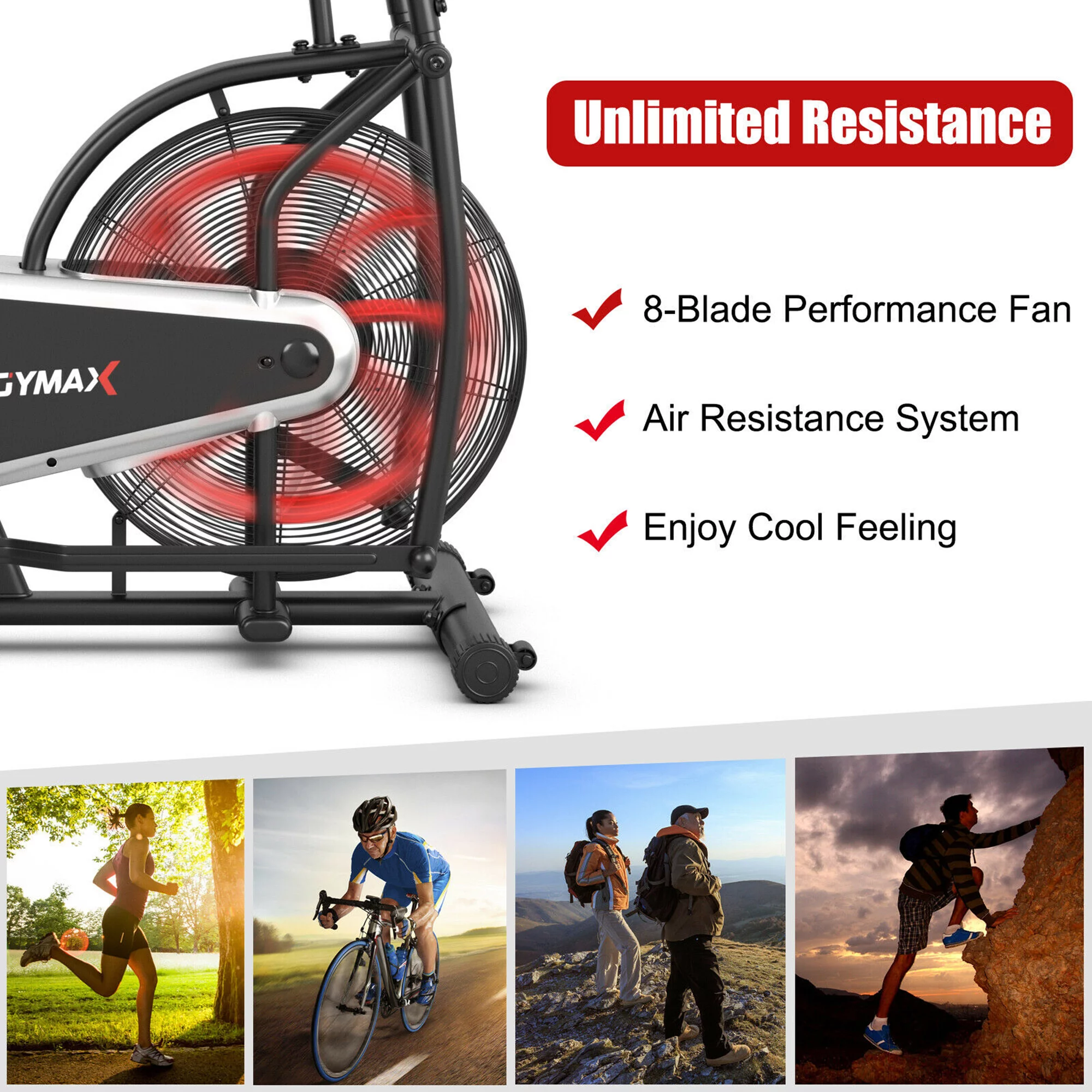 Gymax Unlimited Resistance Airdyne Bike Fan Exercise Bike with Clear LCD Display - Womvr