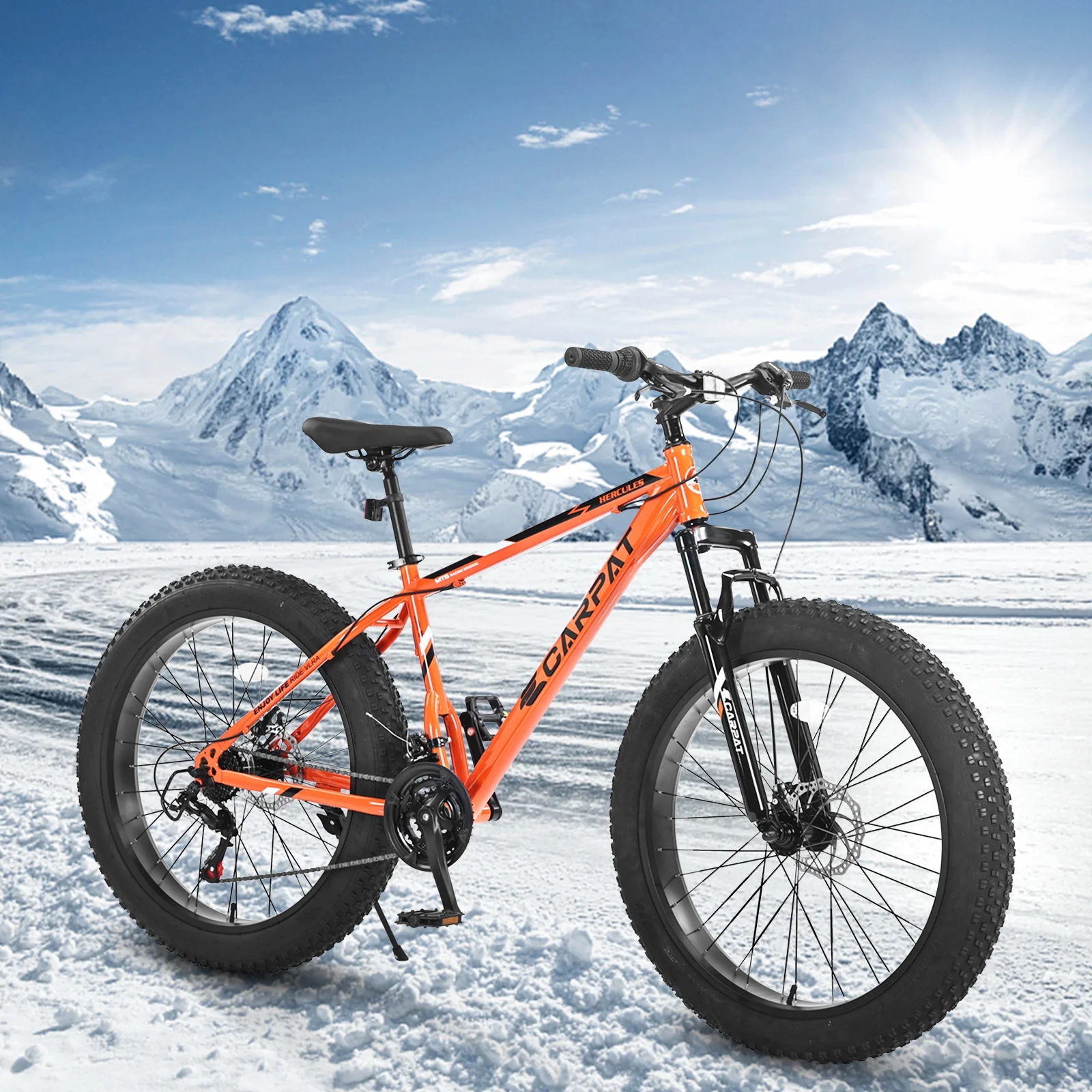 CIYOYO 24 inch Fat Tire Mountain Bike, Shimano 7 Speeds Bike for Adult, Dual Disc Brake,Orange - Womvr