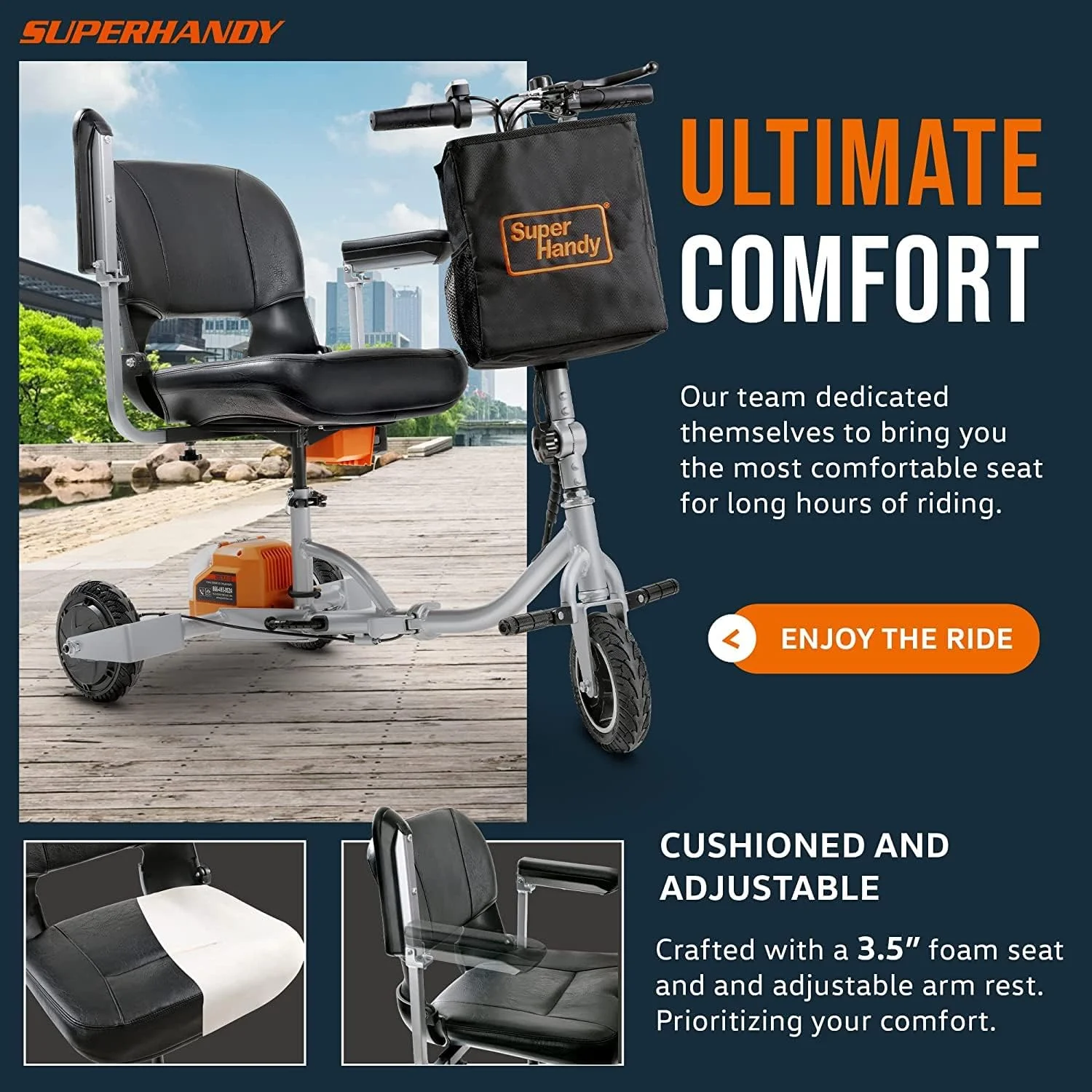 SuperHandy Mobility Scooter Plus - 48V 2Ah Battery System, Lightweight, Long Range & Foldable - Womvr