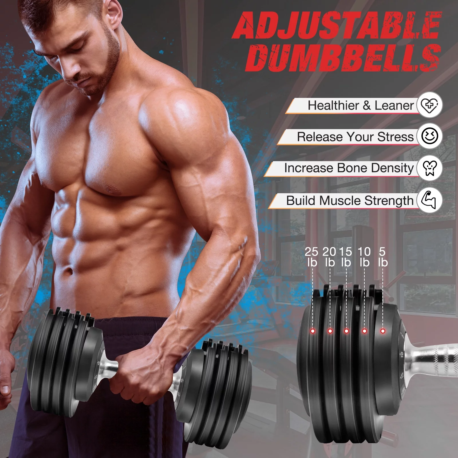 July's Song Adjustable Dumbbell Set,25 Lb Weights Set for Home Gym with Anti-Slip Handle,5-25 Lbs,Black - Womvr