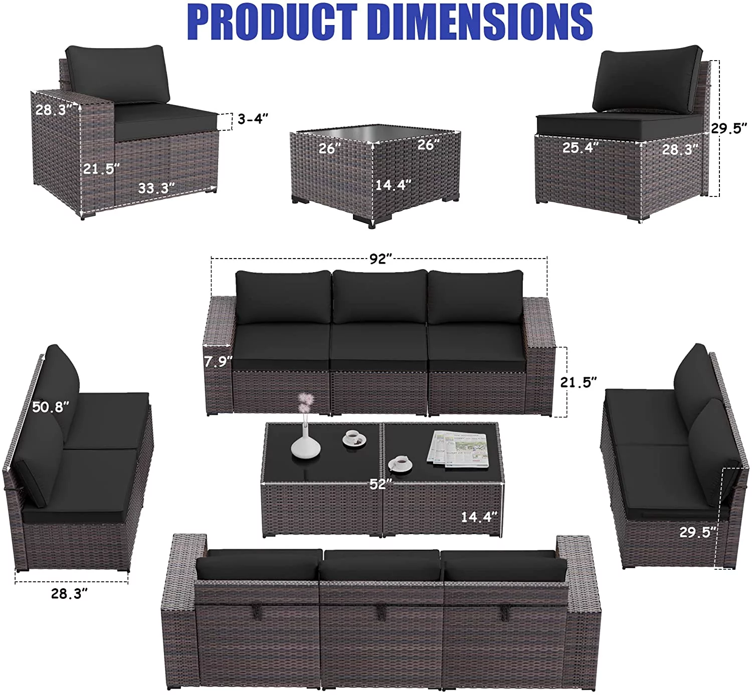Gotland 13 Pieces Outdoor Patio Rattan Wicker Furniture Set with 43