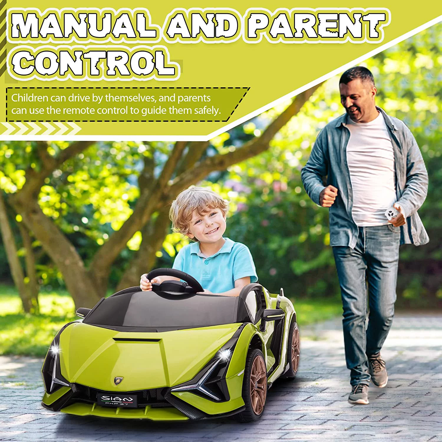 TOBBI 24V Lamborghini STO Licensed Kids Ride on Drift Car Gray Electric Car W/Remote Control LED Lights, up to 10 mph - Womvr