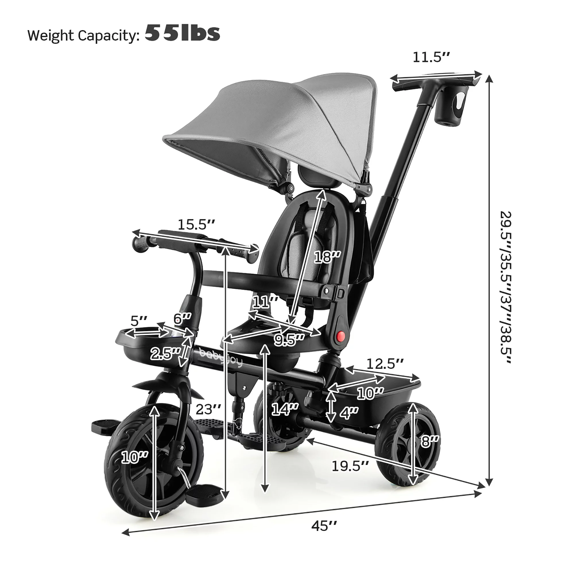 Babyjoy 4-in-1 Toddler Tricycle Reversible Baby Trike W/ Height Adjustable Push Handle - Womvr