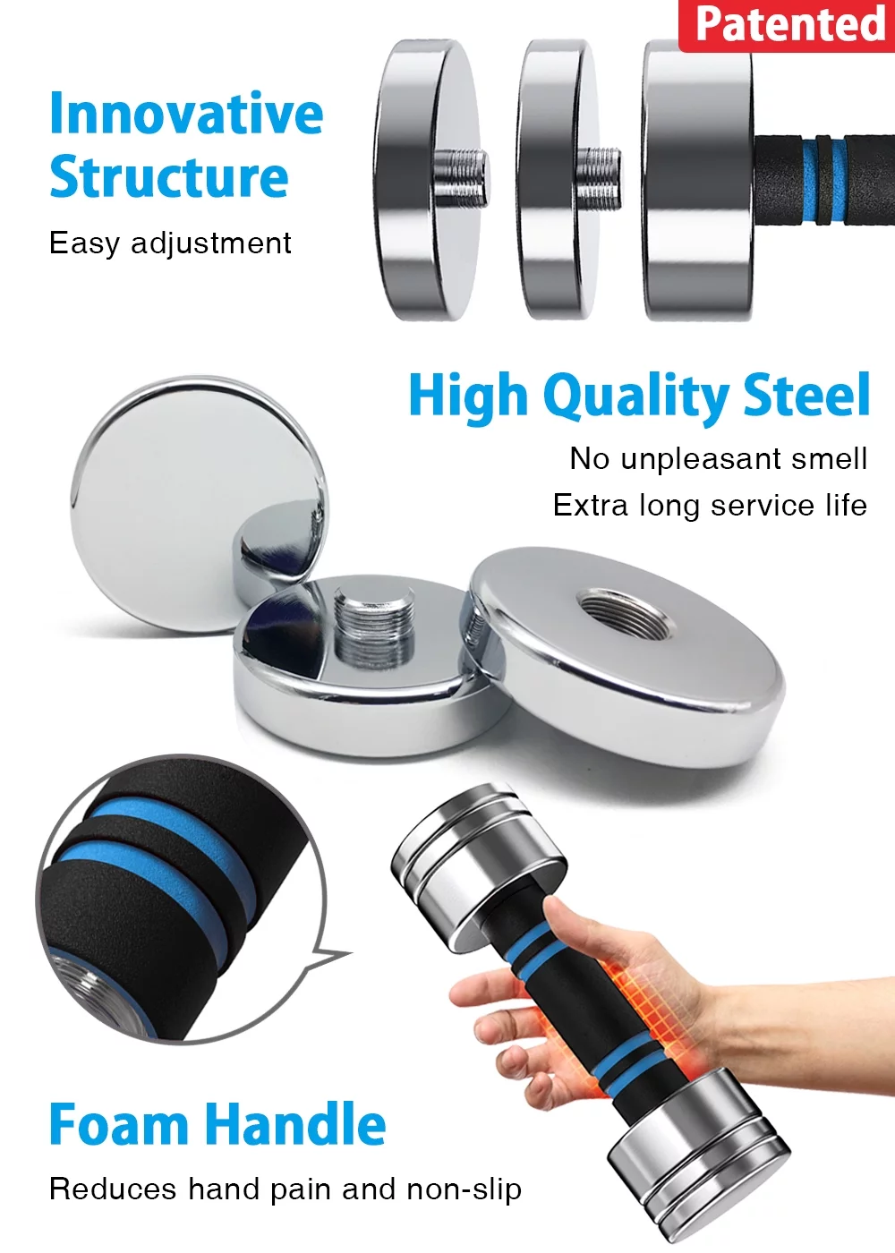 Northdeer Adjustable Dumbbells Pair Steel Weight Set 5lb 10lb 15lb 20lb 30lb 50lb Weights for Lifting Gym Fitness with Foam Handle, Silver - Womvr