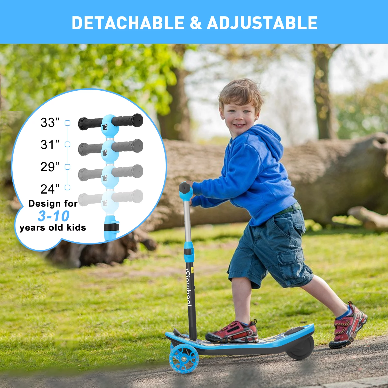 isinwheel Mini 2 in 1 Electric Scooter for Kids, 3 Wheel Electric Scooter, Height Adjustable Lean to Steer Kick Scooter with Flashing Wheels - Womvr