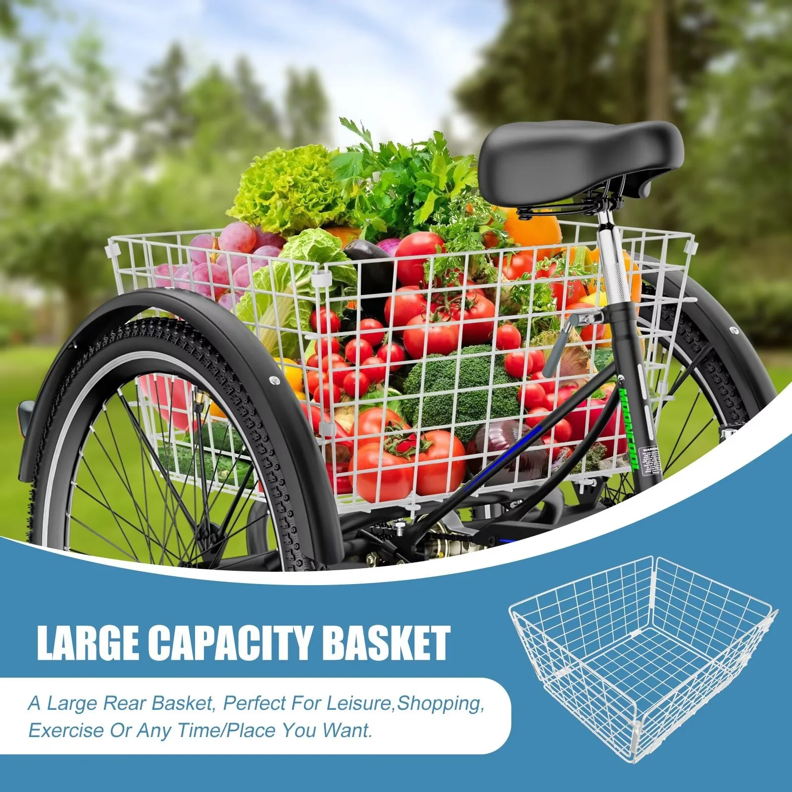 MOPHOTO 20/24/26 inch Adult Tricycle Folding 3 Wheel Cruiser Bikes 7 Speed, Portable and Foldable Trikes with Cargo Basket for Men & Women Outdoor Cycling, Purple - Womvr