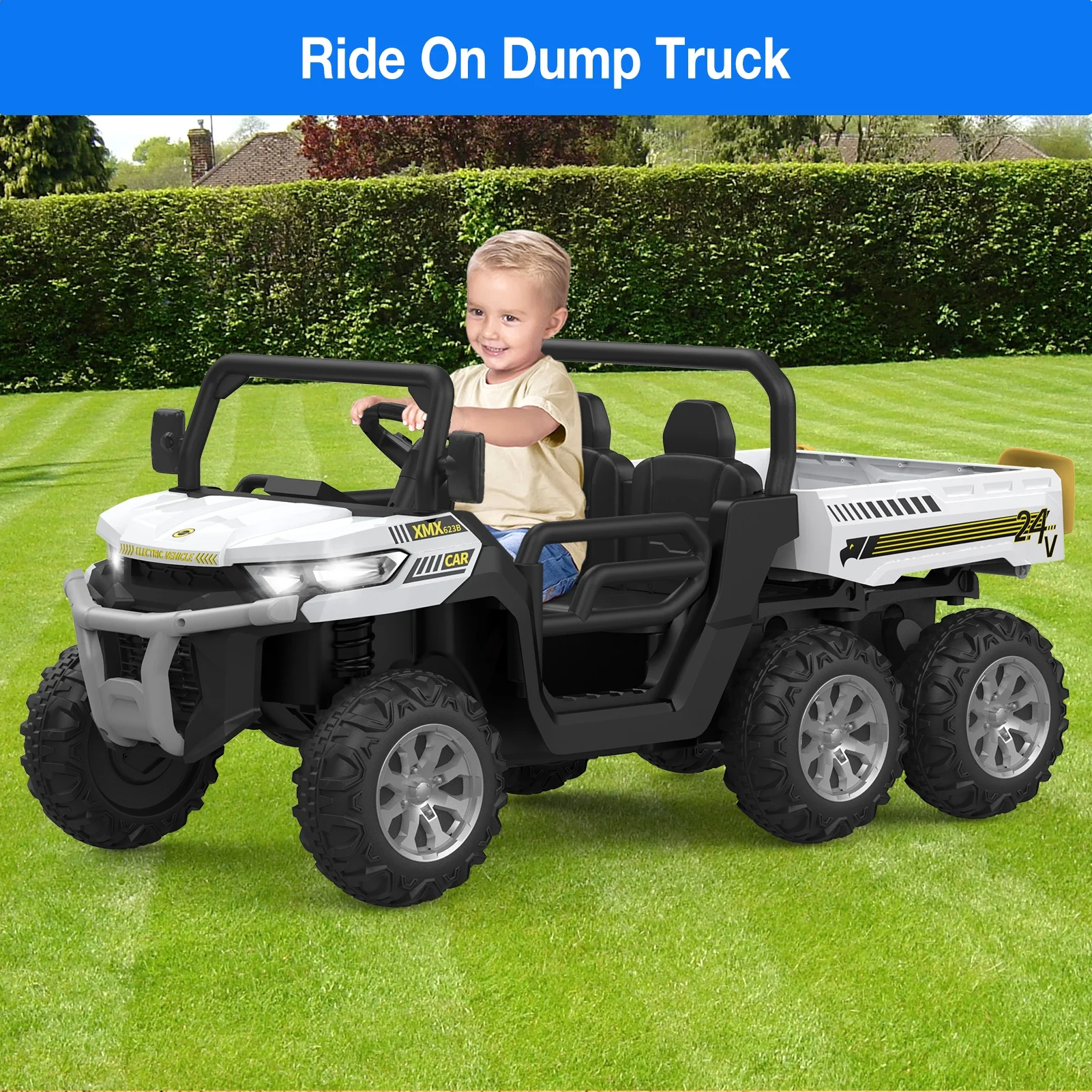 EastVita Kids 24V Ride on Car Large Farm Tractor Dump Truck 6 Wheels with Electric UTV Vehicles with Electric Car Hopper Ride on Toys ,with Lighting, Mp3 ((Green) - Womvr