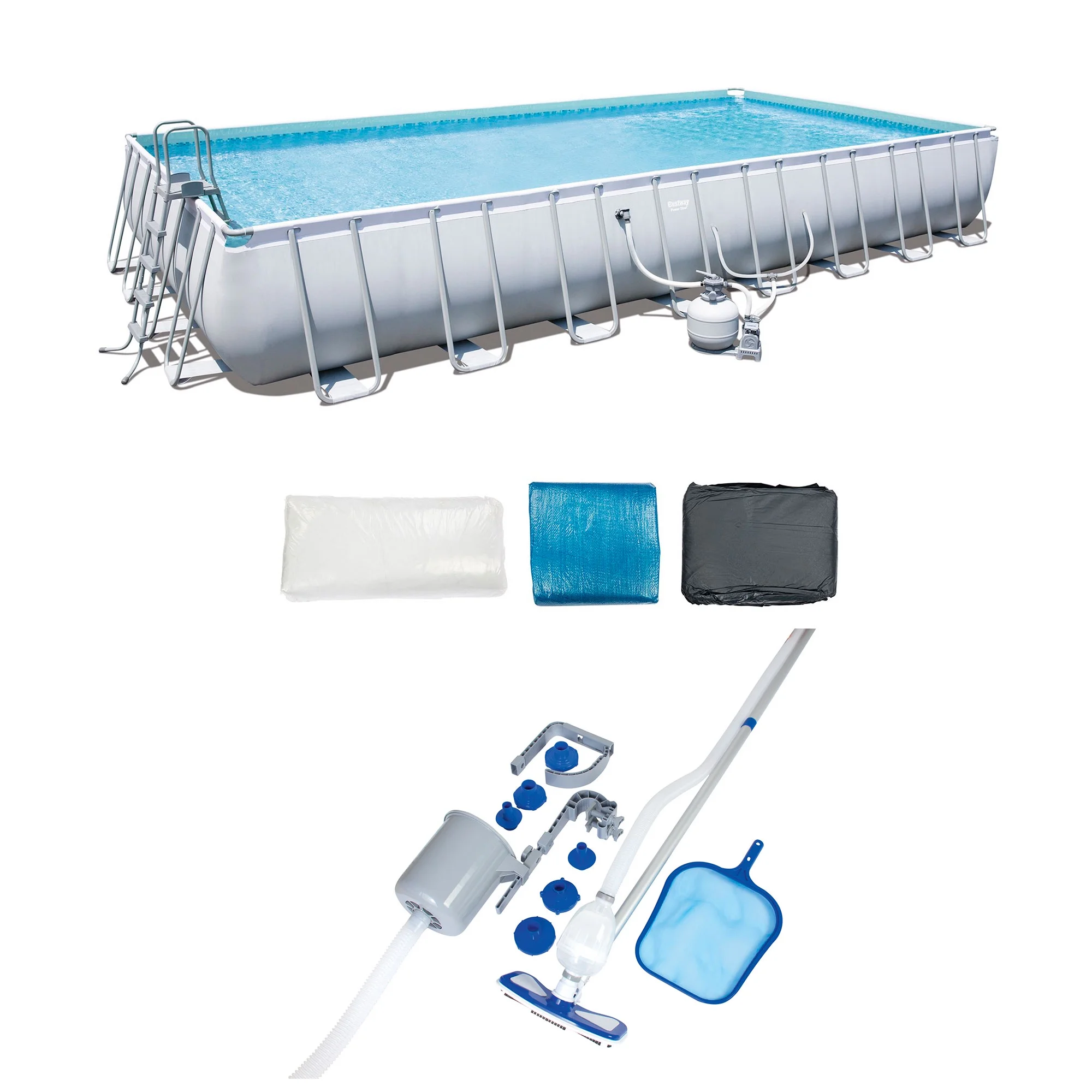 Bestway Frame Swimming Pool & Pool Cleaning Vacuum & Maintenance Accessories Kit - Womvr