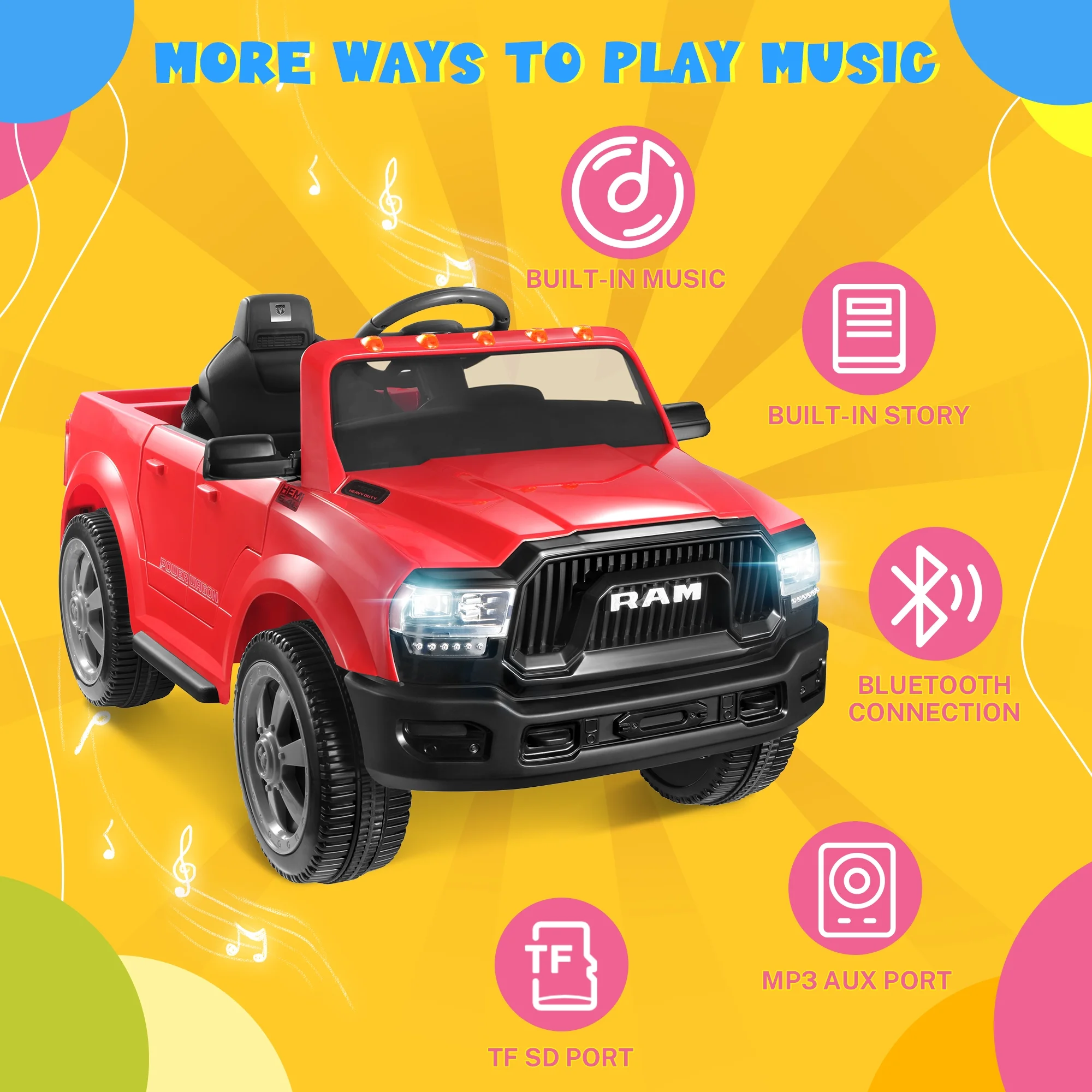 Dodge Ram Ride On Car for Kids, 12V Powered Ride On Truck Cars with Parents Remote Control,Dodge Electric Ride On Car for Boys Girls 3-5, Red - Womvr