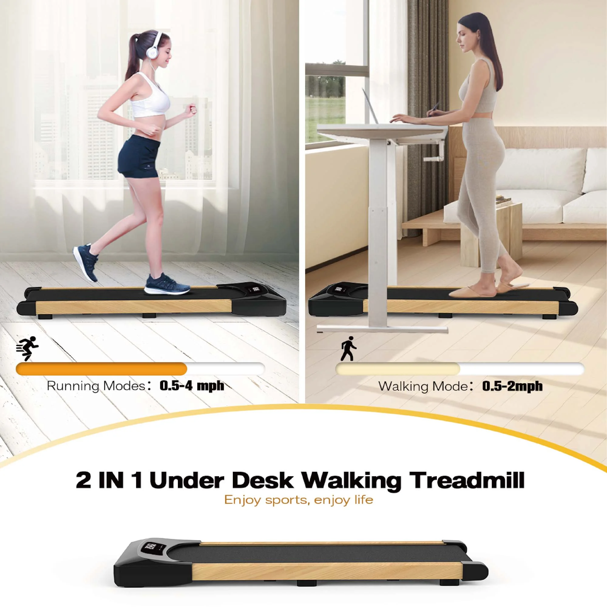Aukfa Under Desk Treadmill, Slim Walking Pad for Home Office Workout, 245 lb Capacity, 4 mph Speed - Womvr