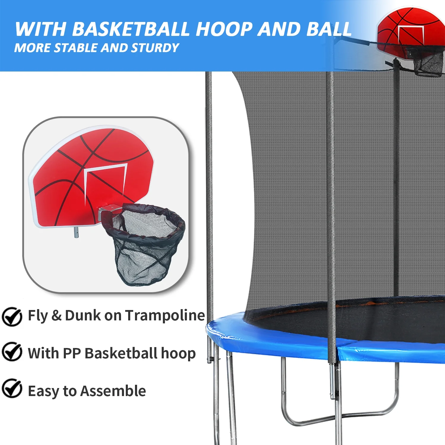 Trampoline for Kids, 14ft Trampoline with Basketball Hoop, Kids Trampoline for Ourdoor with Ladder, W-Shaped Leg for More Sturdy,  72 pcs Springs - Womvr