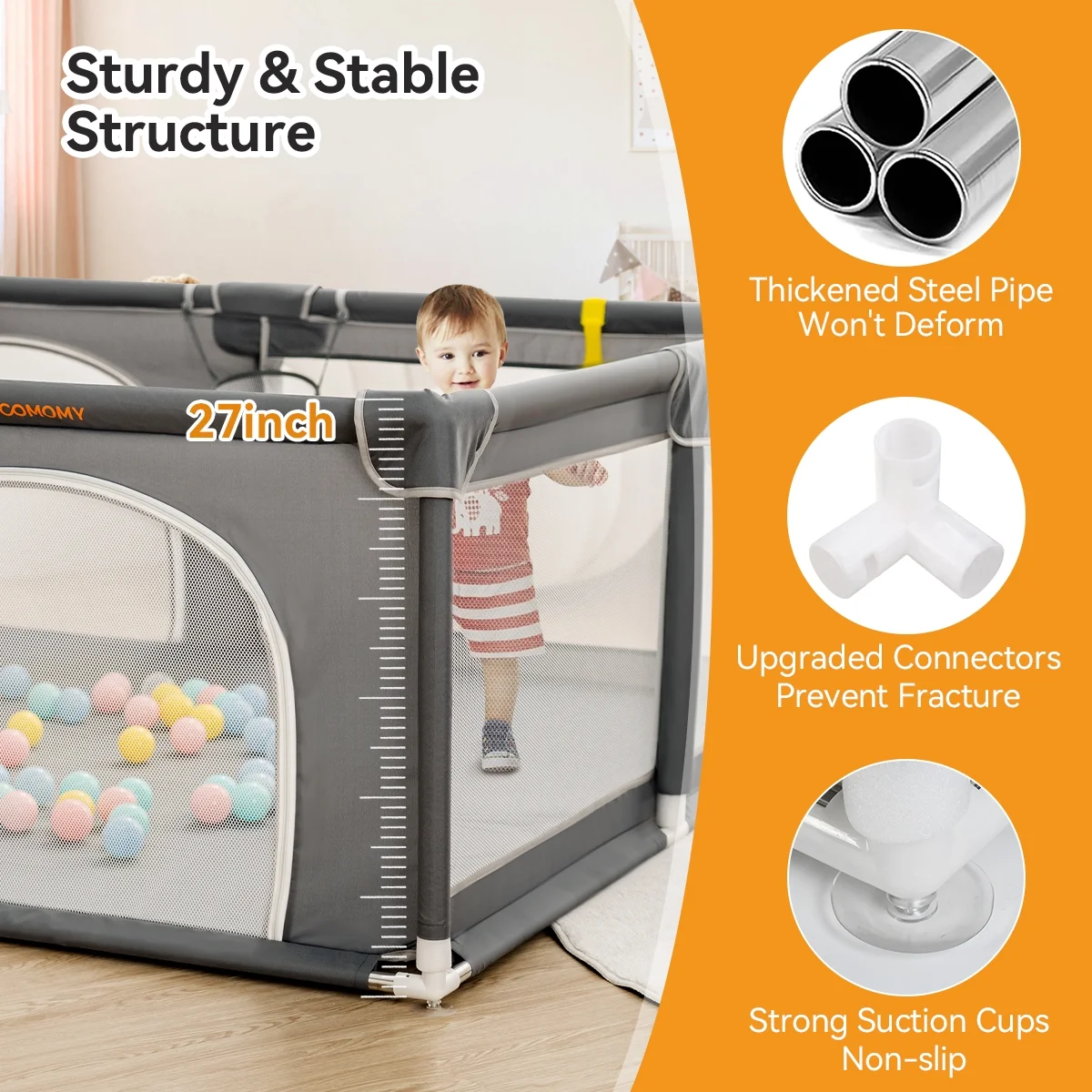 Large Baby Playpen, 79x63x27inch Activity Center Playard for Babies and Toddlers, Gray - Womvr